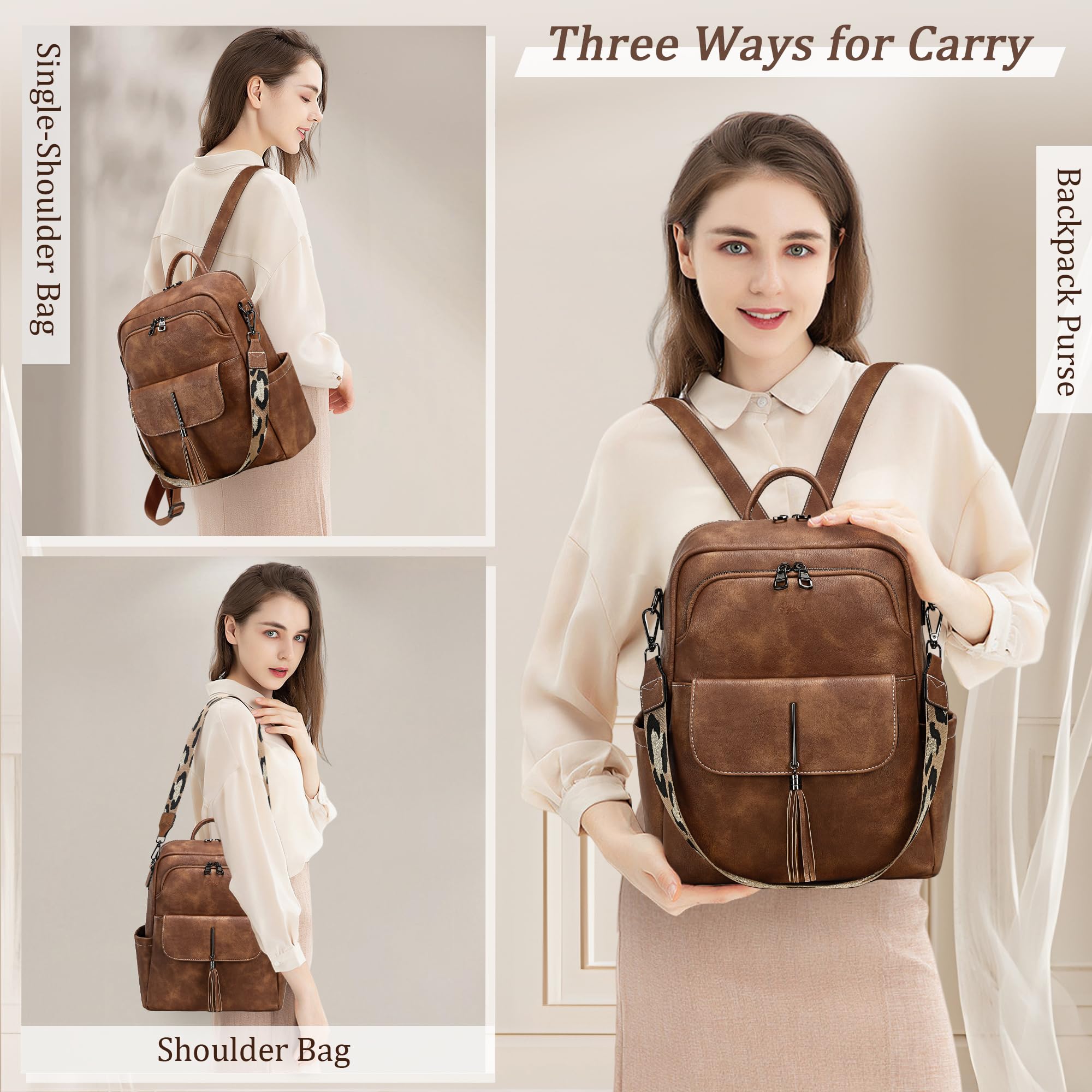 Stylish Leather Backpack Purse for Women - Fashionable Tassel Shoulder Bag with Large Capacity | Perfect for Work, Travel & Everyday Use