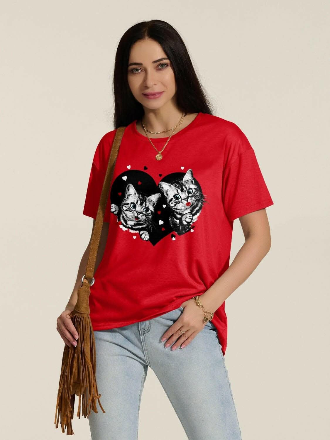 Stylish Oversized Cat Print T-Shirt for Women | Trendy Graphic Tee | Casual & Comfortable Outfit for Everyday Wear, Street Style & Lounge