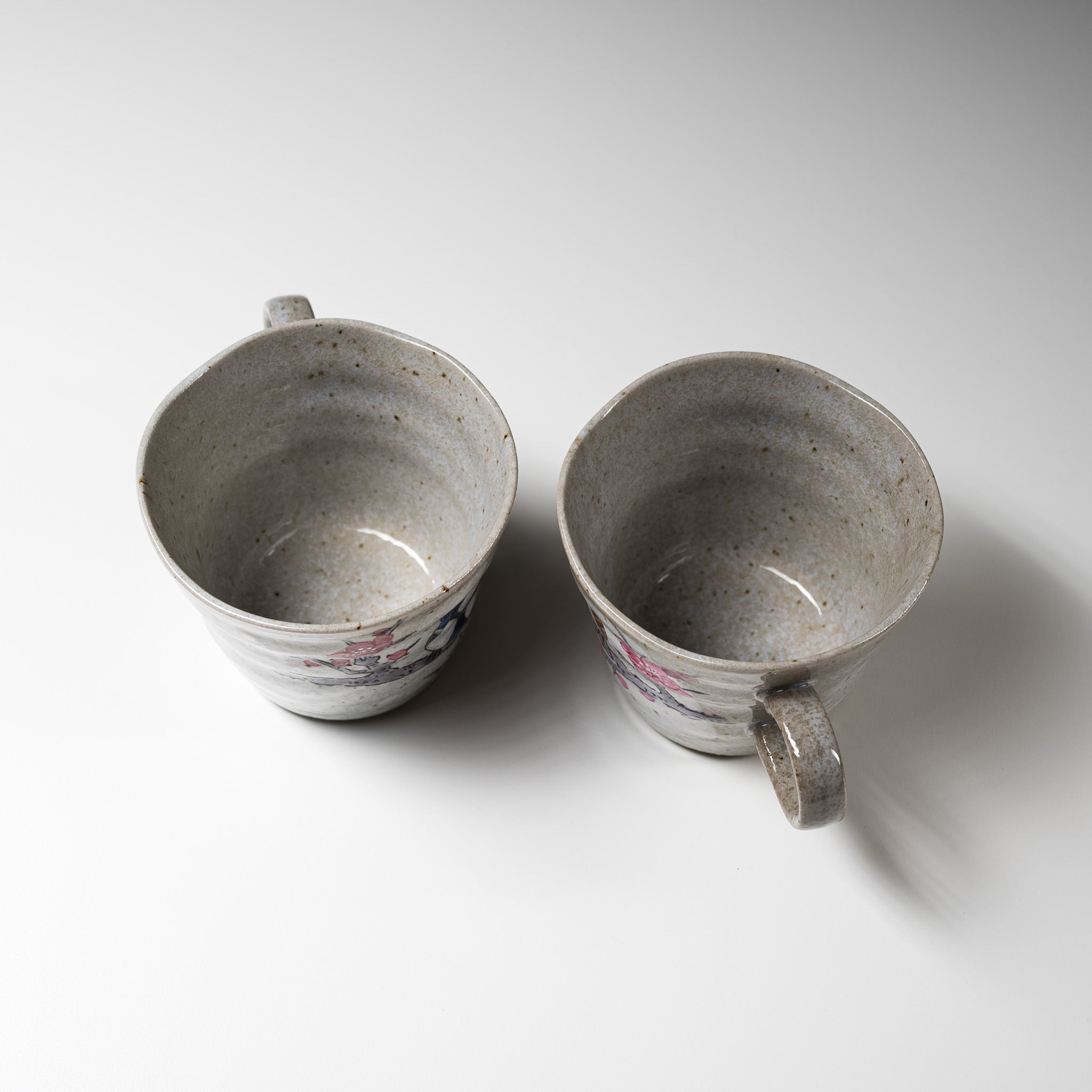 Kutani Ware Pair Mug Cup - Japanese Tit and Sparrow Design - Handcrafted Japanese Ceramic Coffee Tea Cups - Perfect for Home, Office & Gift Giving