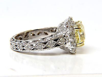 5.52CT GIA Certified Natural Fancy Yellow Cushion Diamond Cluster Halo Ring - VVS1 Clarity, Elegant Engagement & Wedding Jewelry for Women
