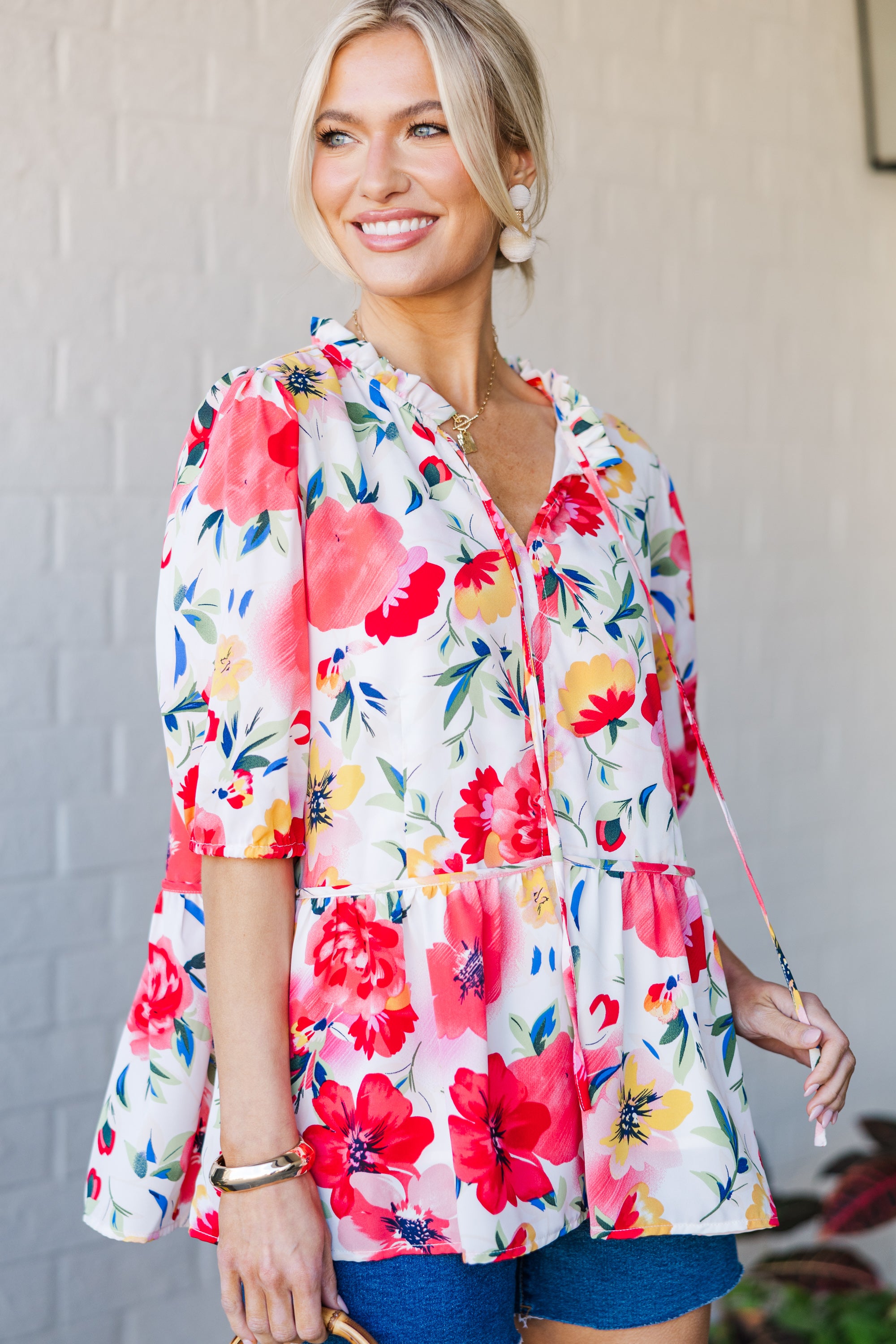 Elegant White Floral Blouse for Women - Breathable Summer Office & Party Tops - Perfect for Work, Date Night and Special Occasions
