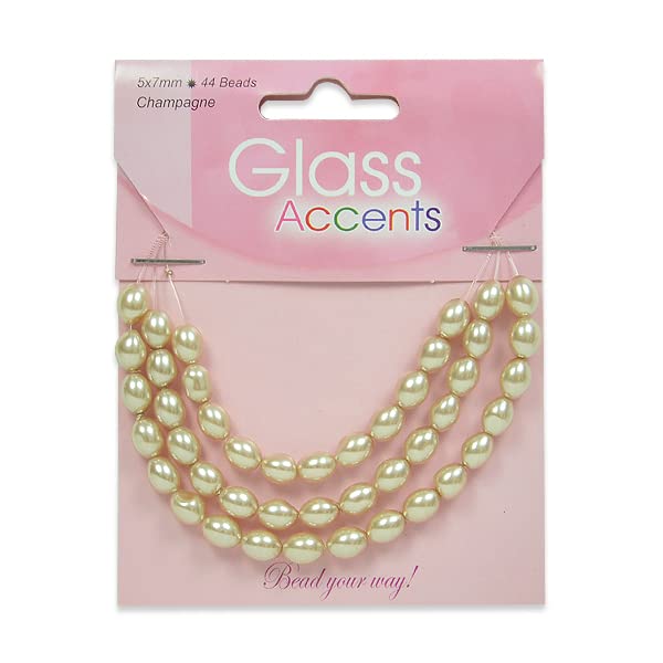 Expo International 6 Packs of 44 Rice Pearl Glass Beads - Champagne Color for Jewelry Making, DIY Crafts, Necklaces, Bracelets & Earrings | Perfect for Wedding, Party & Gift Decoration
