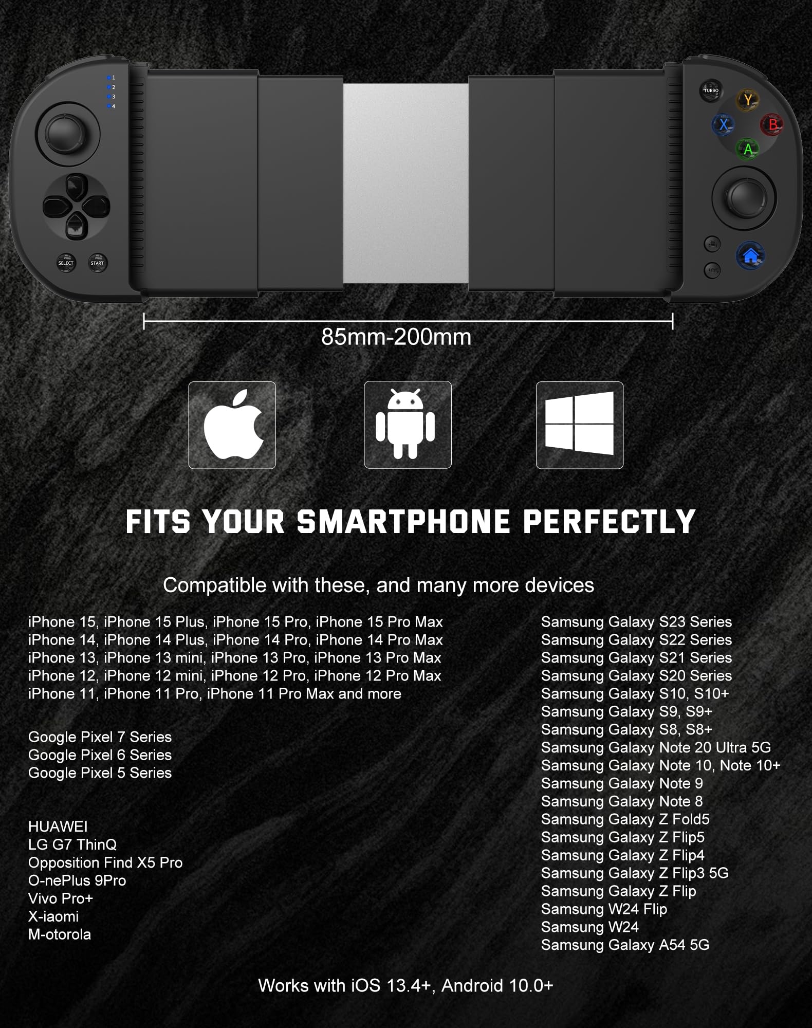 Wireless Gaming Controller for iPhone 16/15/14/13/12 & Samsung Galaxy S24/S23/S22/S21 - Hall Effect Joystick with Turbo Function - Compatible with Roblox, Fortnite & Mobile Games - Perfect for Competitive Gaming & Casual Play