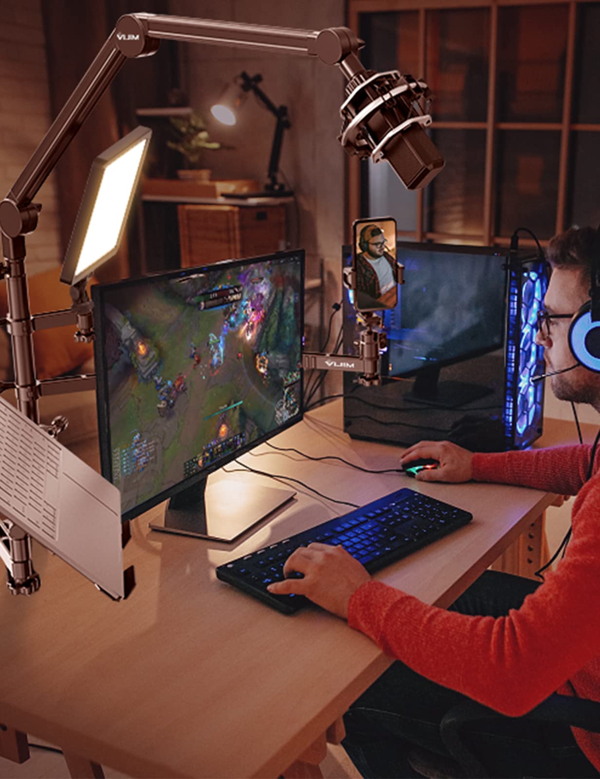 LS21 Adjustable Desktop Camera Arm Stand - Overhead Mount for Webcam, DSLR, Ring Light & Microphone | Flexible Boom Arm with Laptop Stand & 2 Extension Magic Arms | Perfect for Streaming, Video Calls, Photography & Content Creation