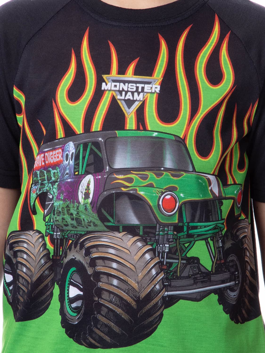 Monster Jam Grave Digger Boys' Pajama Set - Shorts & Crewneck Sleepwear for Kids | Birthday Gifts, Sleepovers & Truck-Themed Bedtime Fun
