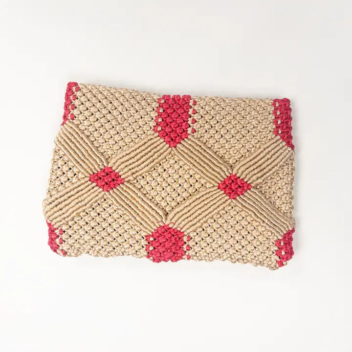 Handmade Macrame Clutch Purse - Champagne Pink Boho Style for Women | Perfect for Weddings, Beach Parties & Evening Events