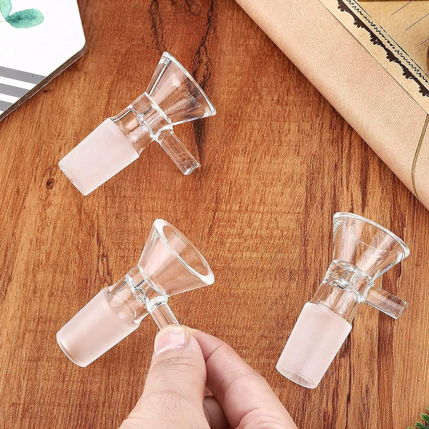 10 Pcs Mini Glass Bowls with 14mm Small Glass Funnel with Handle - Premium Kitchen Funnels for Filling Bottles, Spices, Oils & DIY Crafts | Perfect for Home Baking, Cocktail Making & Essential Oil Blending