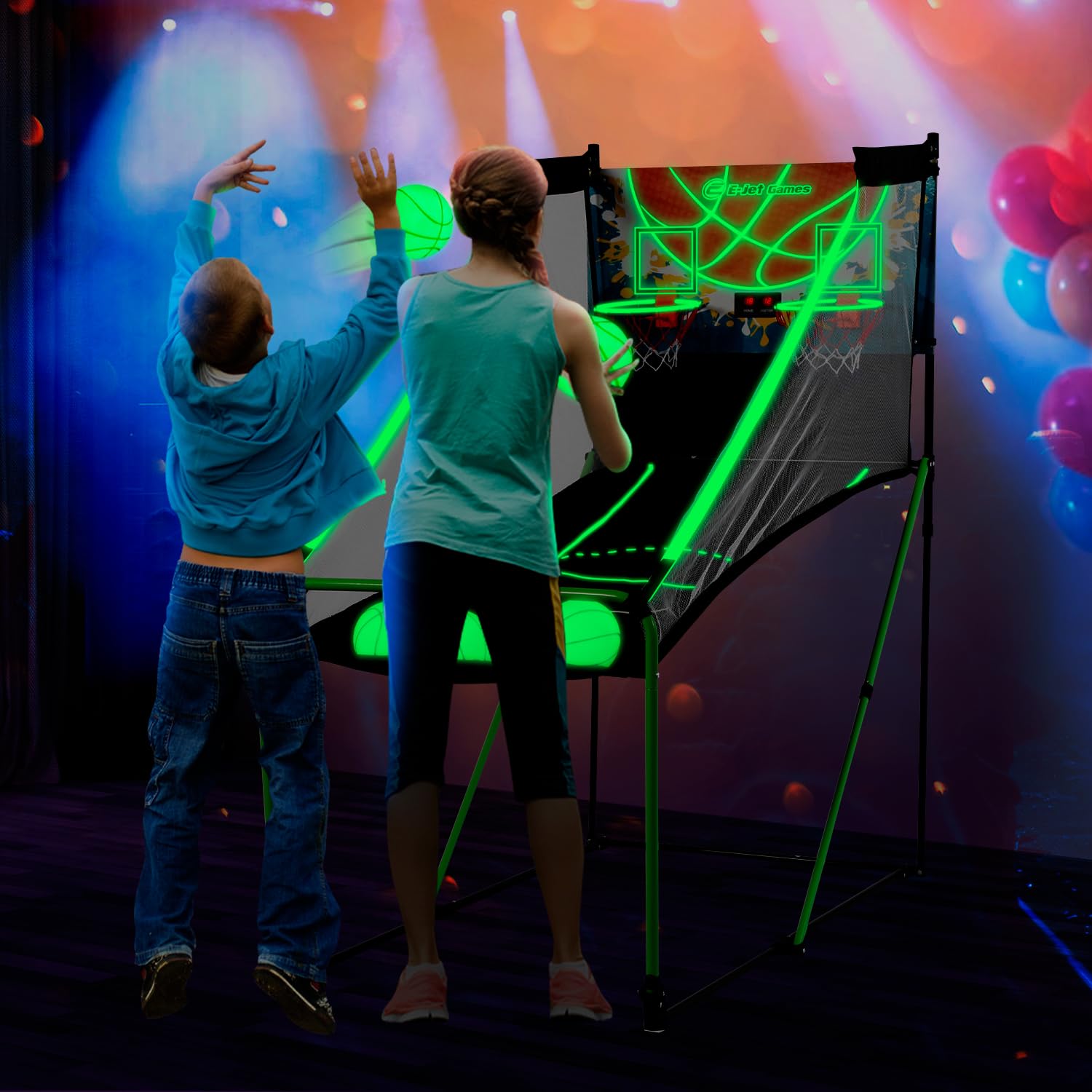 Glow in The Dark Basketball Arcade Game - LED Light Up Foldable Basketball Hoop for Kids Ages 3-10 | Perfect Birthday & Christmas Gift for Boys, Girls, Children & Grandkids | Indoor & Outdoor Sports Fun for Parties, Playrooms & Backyards