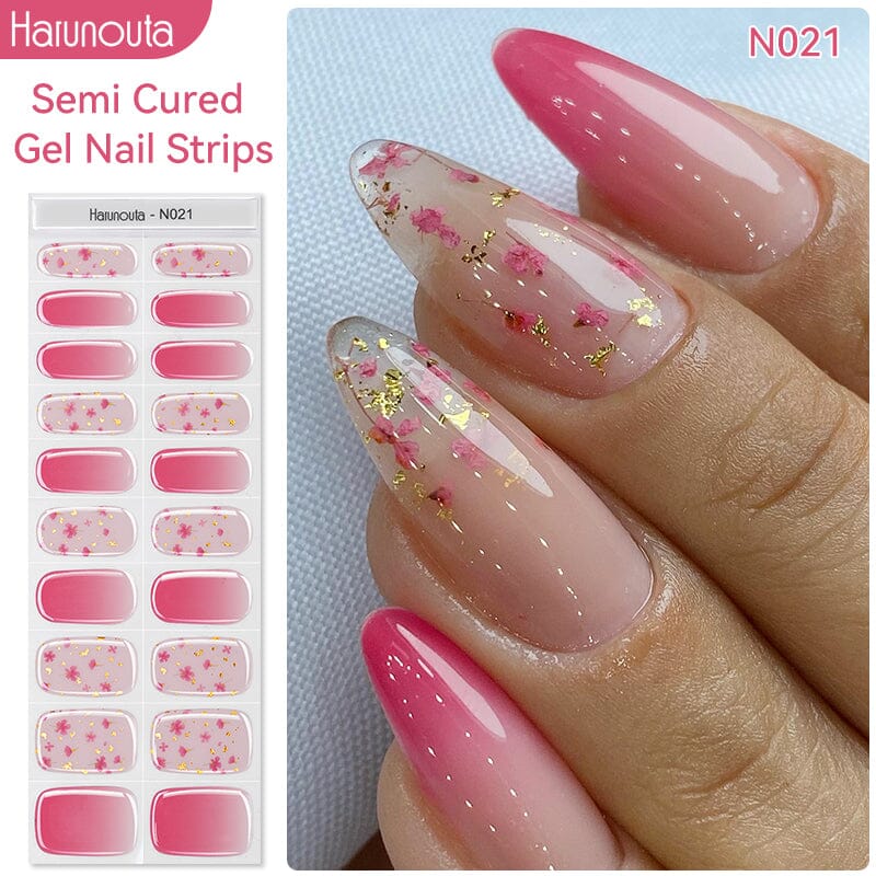 20 Tips Pink Flowers Semi Cured Gel Nail Strips N021 - DIY Salon-Quality Nails at Home for Parties, Weddings & Special Occasions