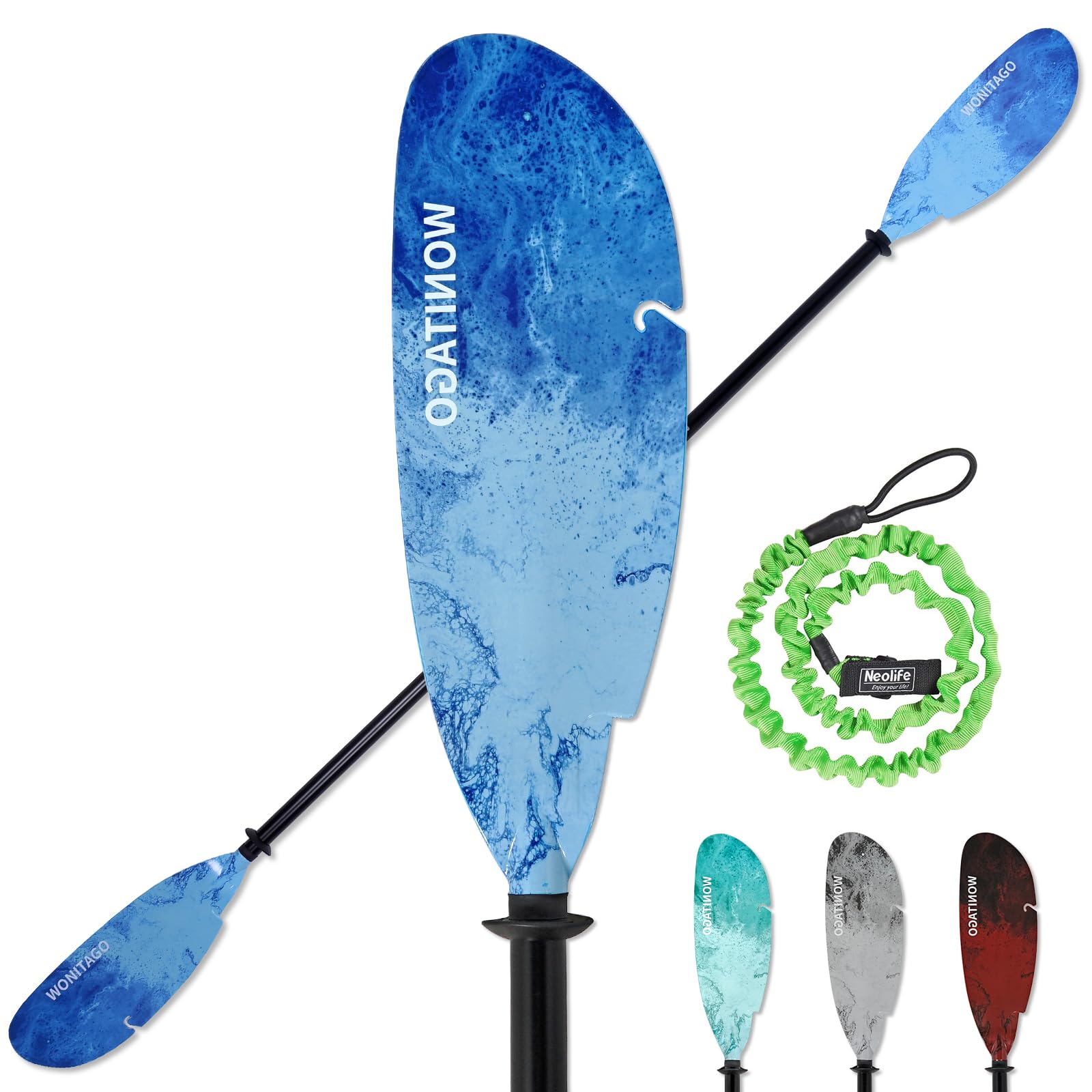 Premium Aluminum Angler Kayak Paddles with Floating Plastic Blades & Adjustable Paddle Leash - 3-Piece Fishing Kayak Oars (230-250cm/90-98 inch) for Fishing, Recreation & Water Sports