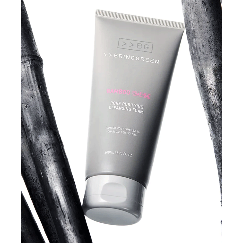 BRING GREEN Bamboo Charcoal Pore Purifying Cleansing Foam 300ml - Deep Cleansing Face Wash for Oily & Acne-Prone Skin - Perfect for Daily Skincare Routine & Blackhead Removal