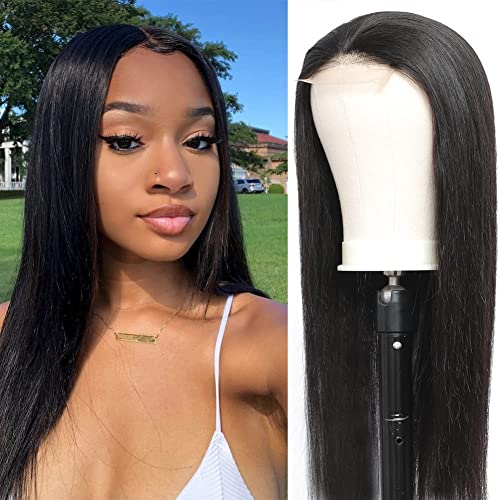 16 Inch Brazilian Straight Human Hair Lace Front Wig with Pre-Plucked Hairline & Baby Hair - Natural Black Color for African American Women | Perfect for Daily Wear, Cosplay & Special Occasions