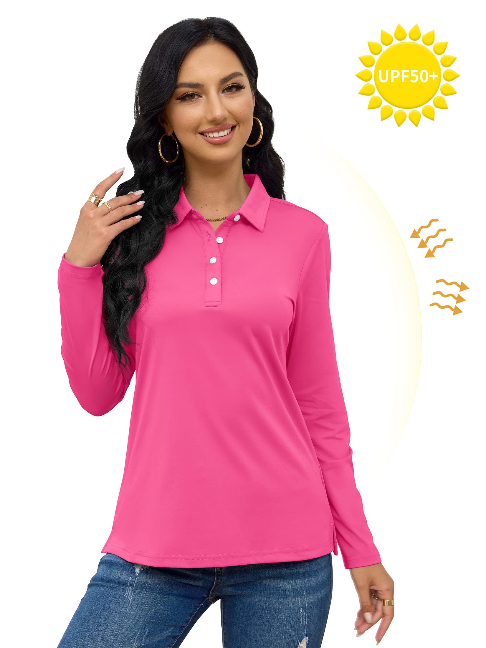 TACVASEN Women's Casual Long Sleeve Polo Shirts - Breathable Golf Tops for Women - Perfect for Golf, Tennis, Work & Everyday Wear