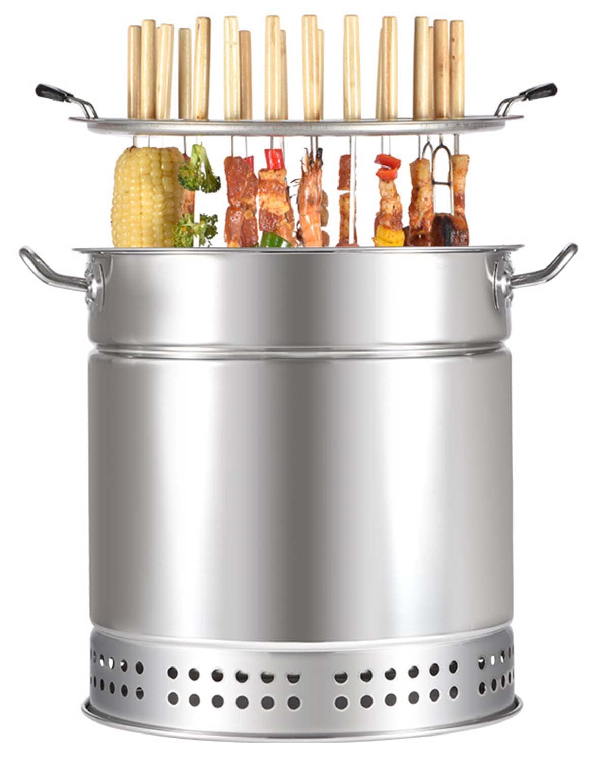 Portable Vertical Charcoal Smoker Grill - 28 Skewers Included - Outdoor & Indoor BBQ Grill for Camping, Backyard, Tailgating - Smokeless Barrel Grill for Perfect Ribs, Chicken & Vegetables