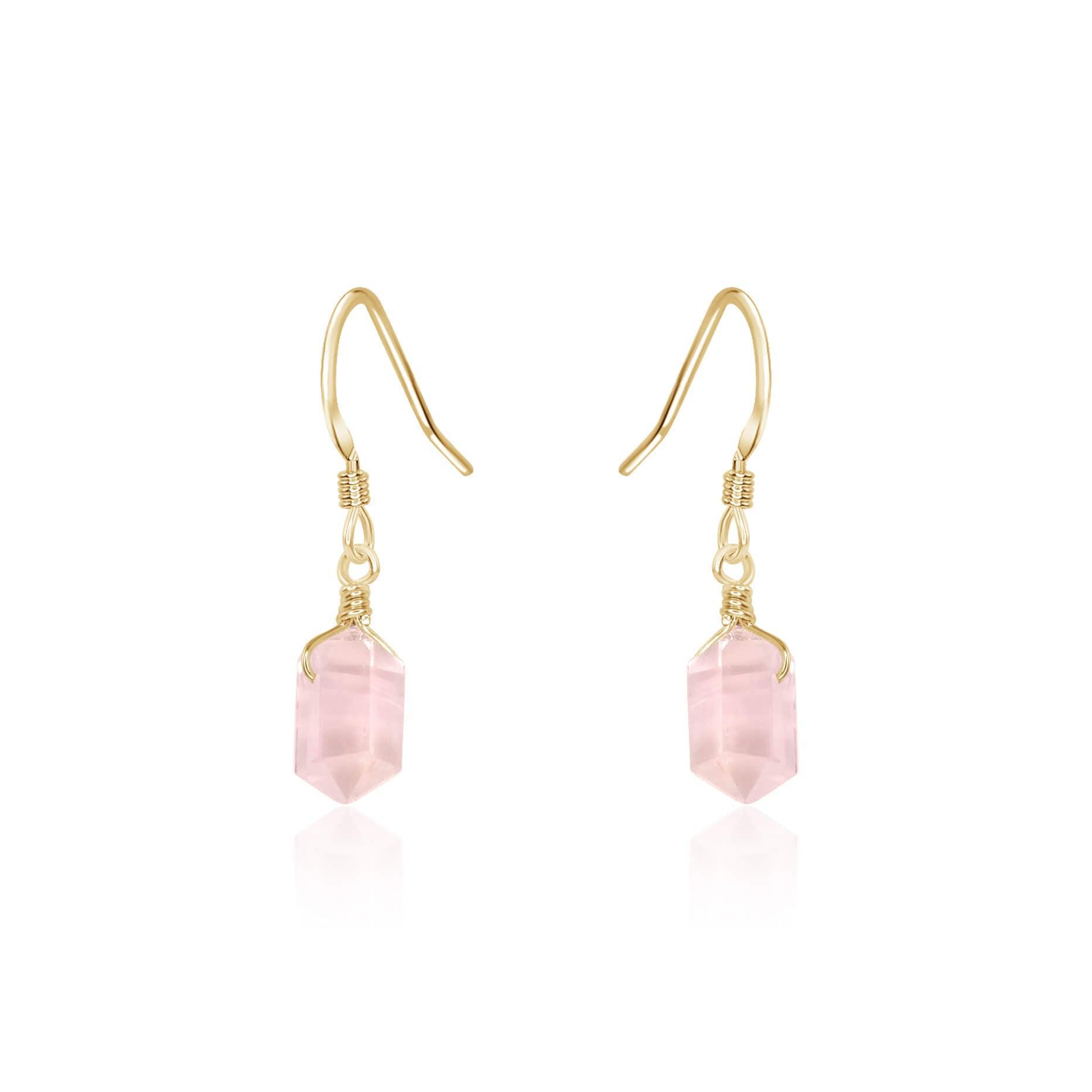 Rose Quartz Mini Double Terminated Crystal Point Dangle Drop Earrings for Women - Healing Stone Jewelry for Chakra Balancing & Positive Energy - Perfect for Meditation, Yoga & Spiritual Gifts
