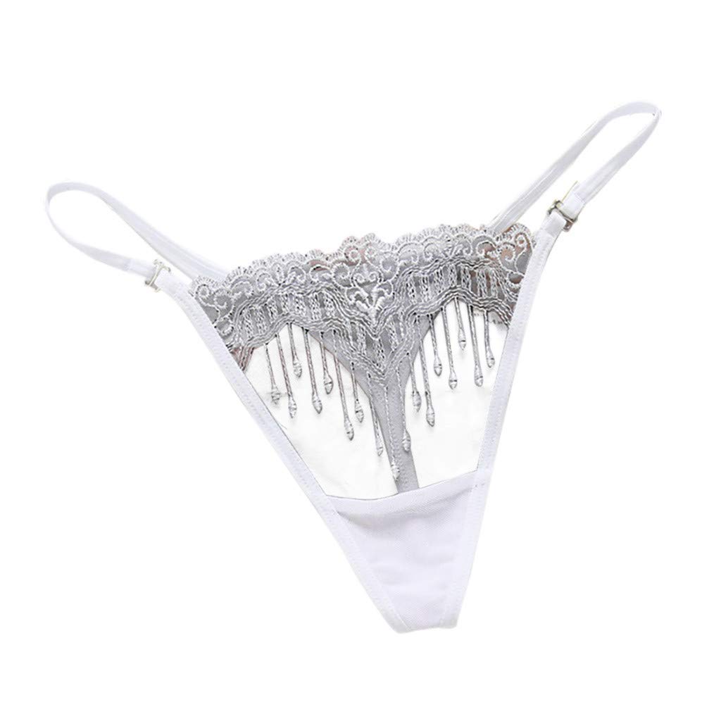 Sexy Embroidered Low-Rise Sheer Thong Lingerie Set with Garter Belt for Women - White One Size - Perfect for Valentine's Day, Bridal Shower & Romantic Nights