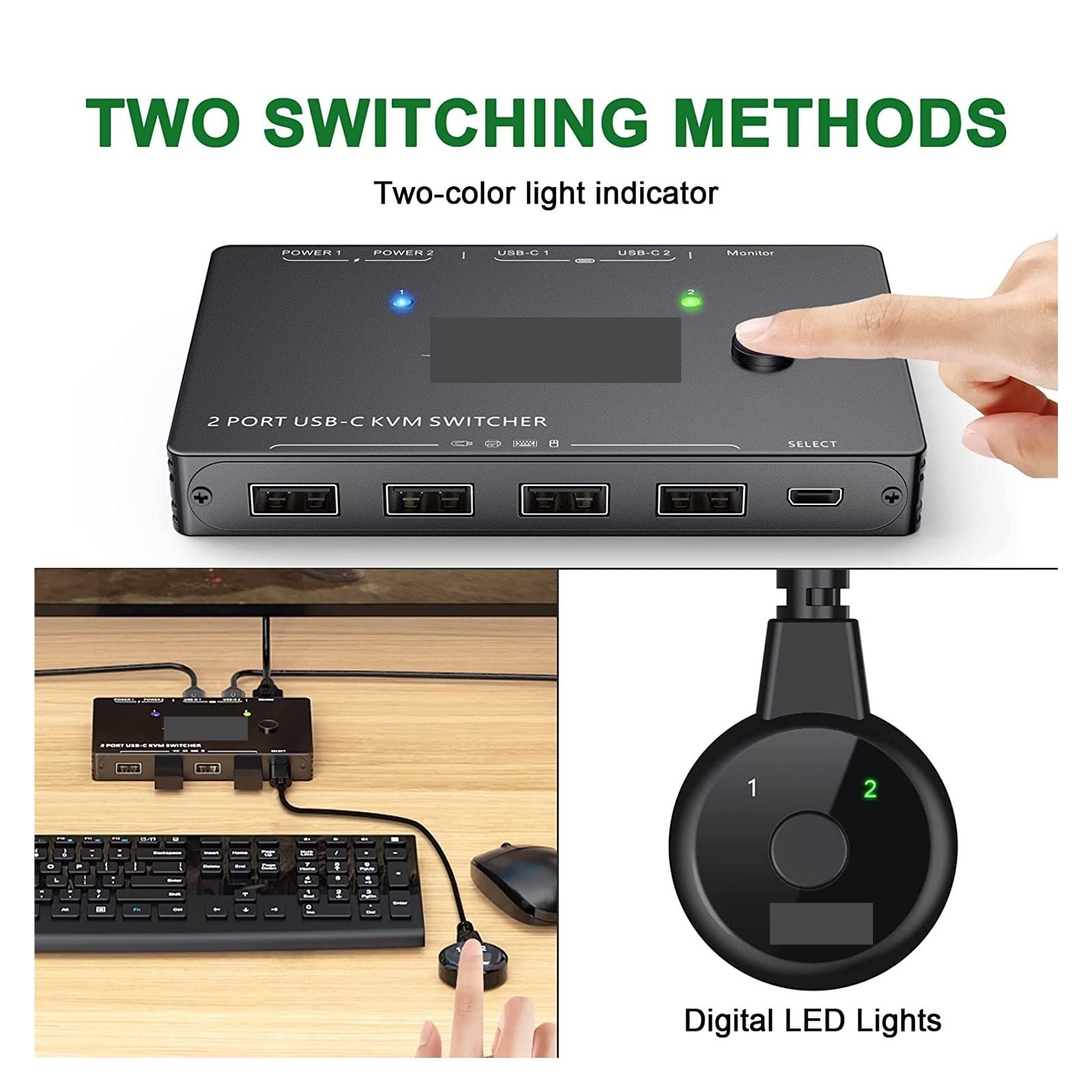 2-Port USB-C KVM Switch 4K HDMI 2-in-1-Out for Dual Computers - Share Keyboard, Mouse, Printer & Display Between 2 PCs with PD Charging - Plug & Play for Home Office & Gaming Setup