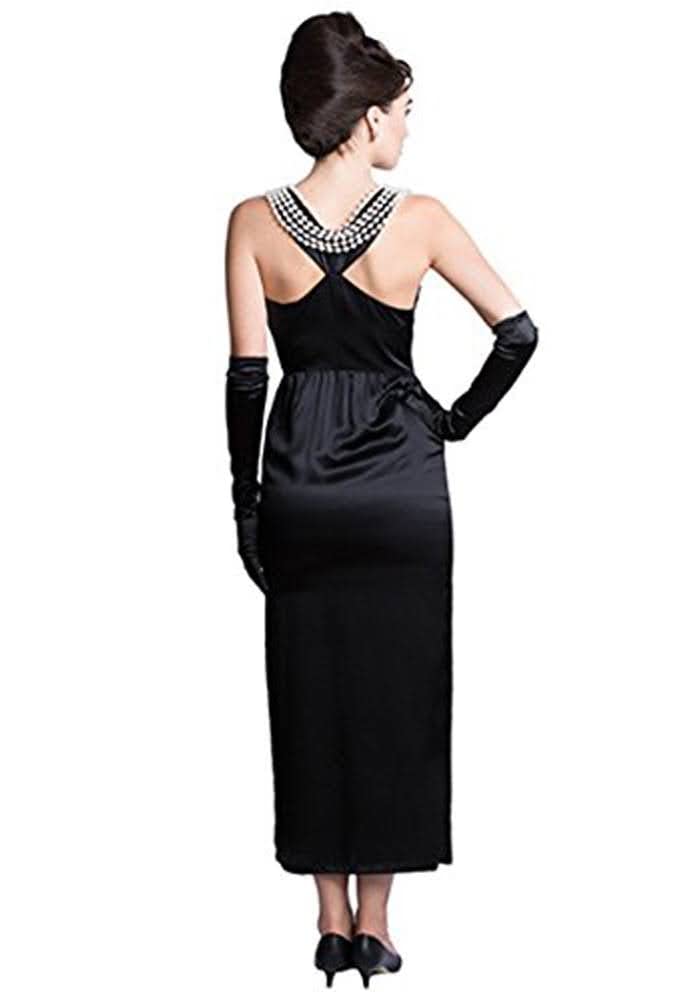 Audrey in a Bag Premium Iconic Black Dress Costume Set - Old Hollywood Inspired Elegant Evening Gown for Halloween, Cosplay, and Themed Parties