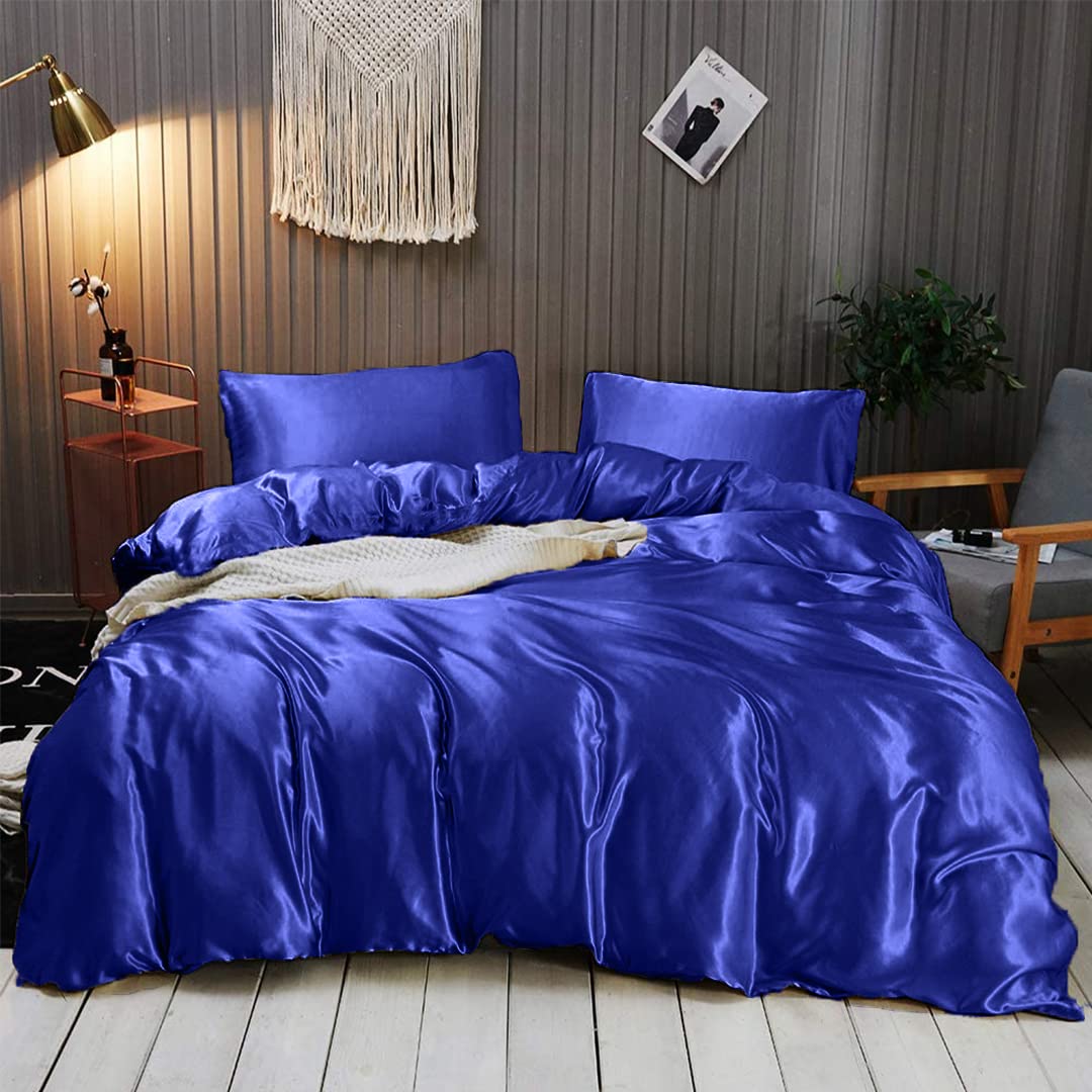 Luxury Twin XL Silk Satin Sheet Set - 7 Piece Bedding with Deep Pockets - Breathable Cooling Wrinkle-Free Hotel Quality Sheets - Perfect for Guest Rooms & Master Bedrooms - Royal Blue