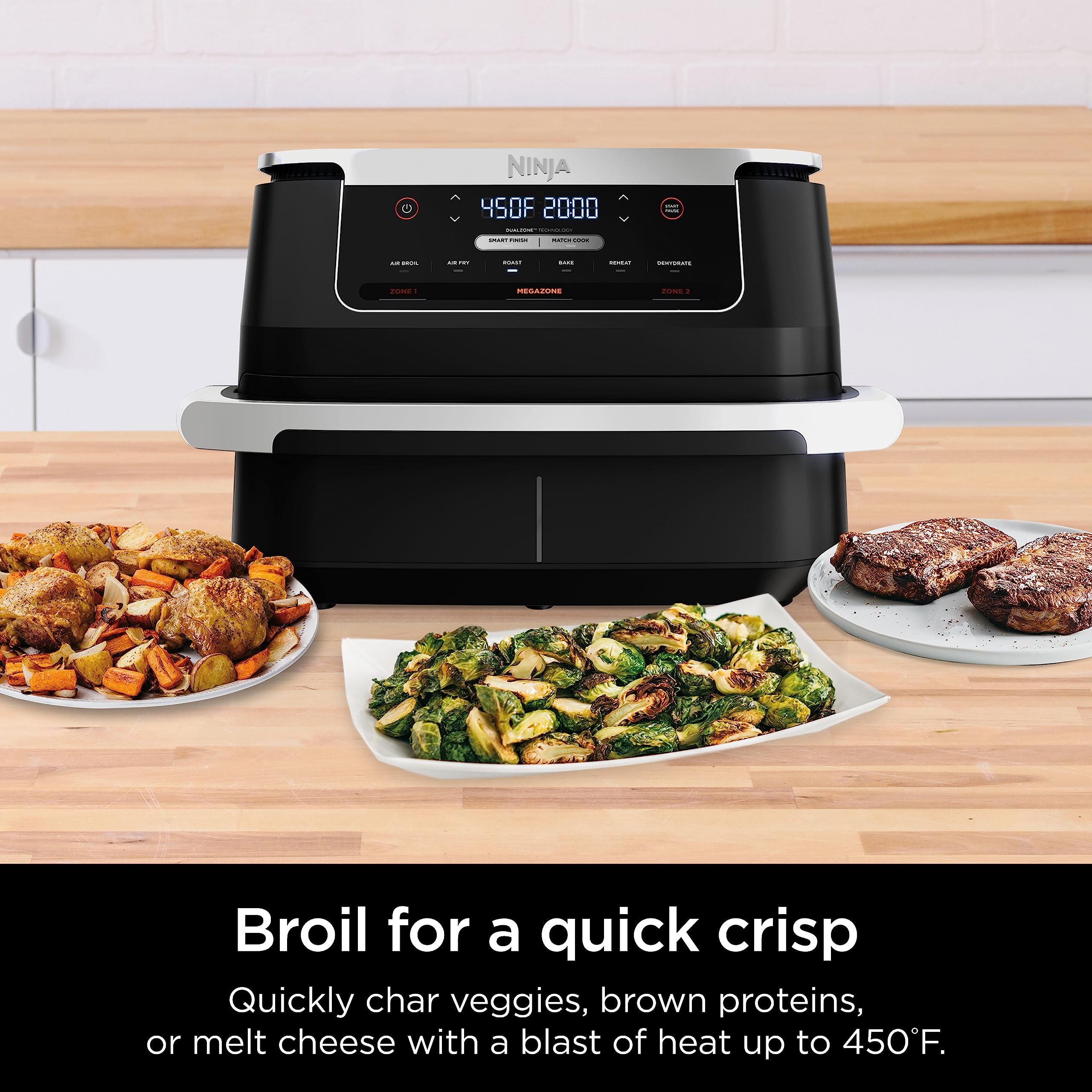 Ninja DZ071 Foodi 6-in-1 DualZone Air Fryer - 7QT Large Capacity, Smart Finish Technology - Air Fry, Bake, Roast - Perfect for Family Dinners, Meal Prep & Healthy Cooking (Renewed, Black)