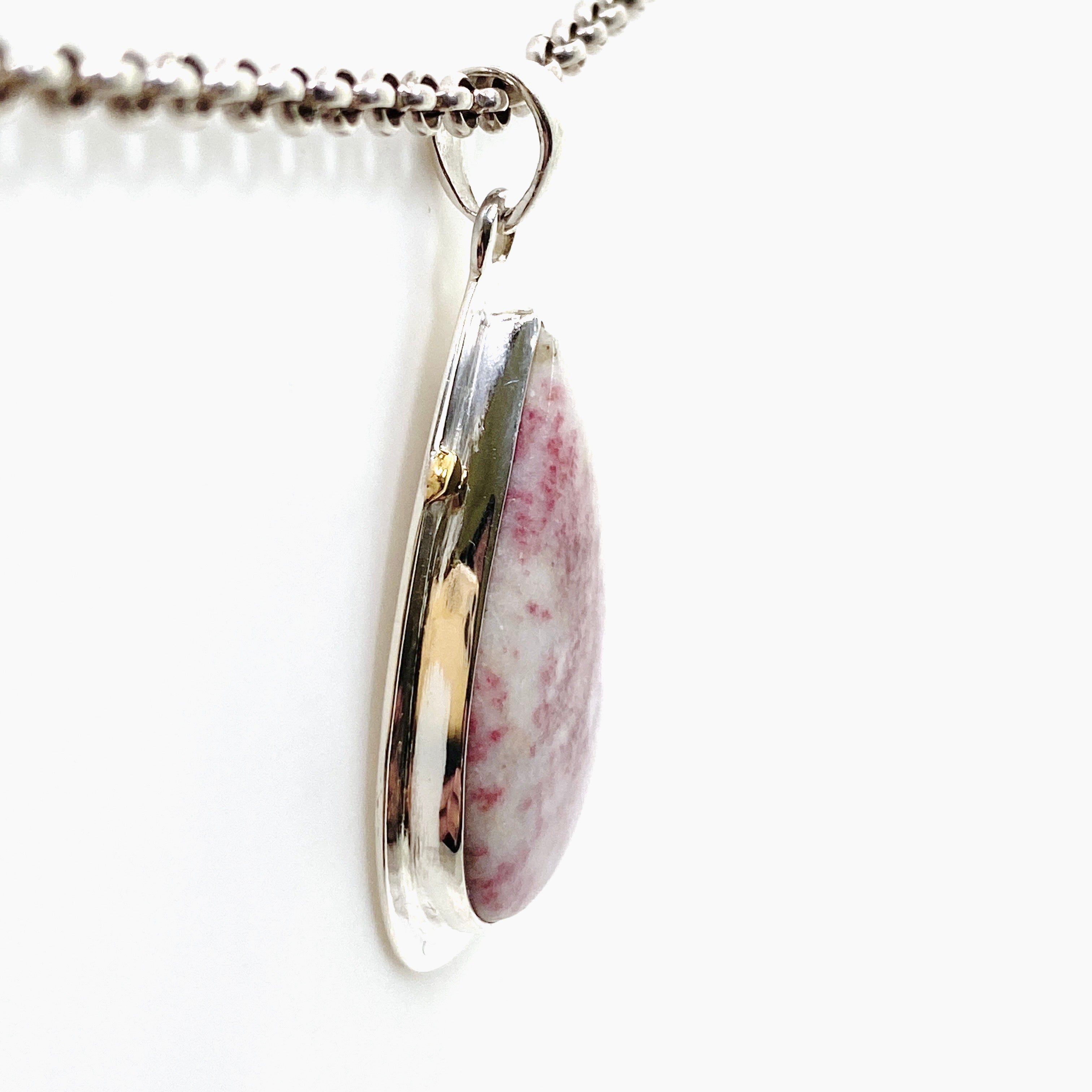 Natural Cinnabar Teardrop Cabochon Pendant - Handcrafted Jewelry with Decorative Sterling Silver Setting KPGJ4751 | Perfect for Boho Chic Outfits, Gift Giving & Special Occasions