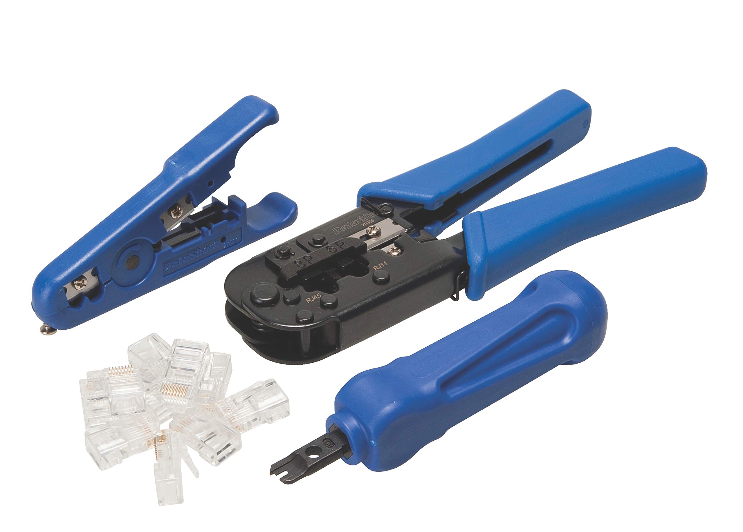 DataShark PA70016 Professional Network Tool Kit - Cable Stripper, RJ45 Crimper, 110 Punch Down Tool & RJ11/RJ45 Connectors | Complete Ethernet Installation Set for IT Technicians & Home Networking