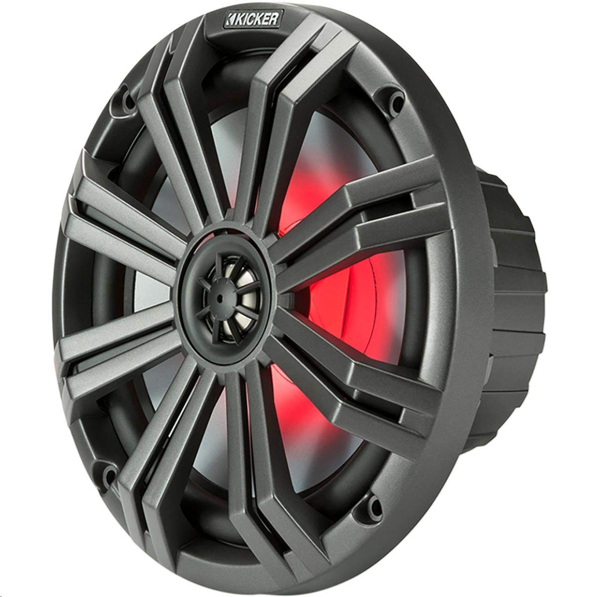 Kicker KM8 8-Inch (200mm) Marine Coaxial Speakers with 1-Inch (25mm) Tweeters, LED, 4-Ohm, Charcoal & White Grilles - Waterproof Boat Audio for Pontoon, Yacht & Marine Stereo Systems