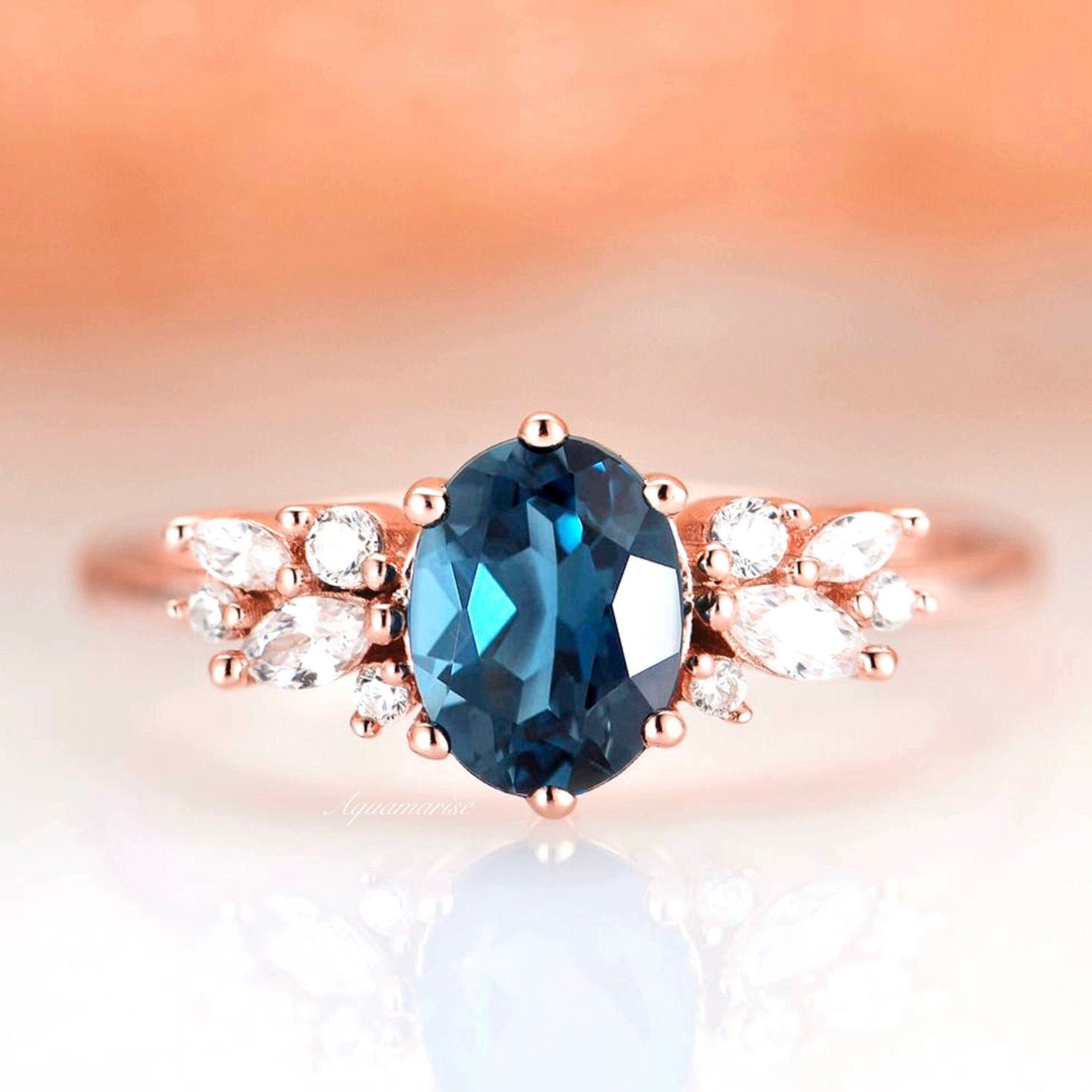 Lily London Blue Topaz Ring - 14K Rose Gold Vermeil Jewelry for Women | Elegant Gift for Anniversary, Birthday & Special Occasions
