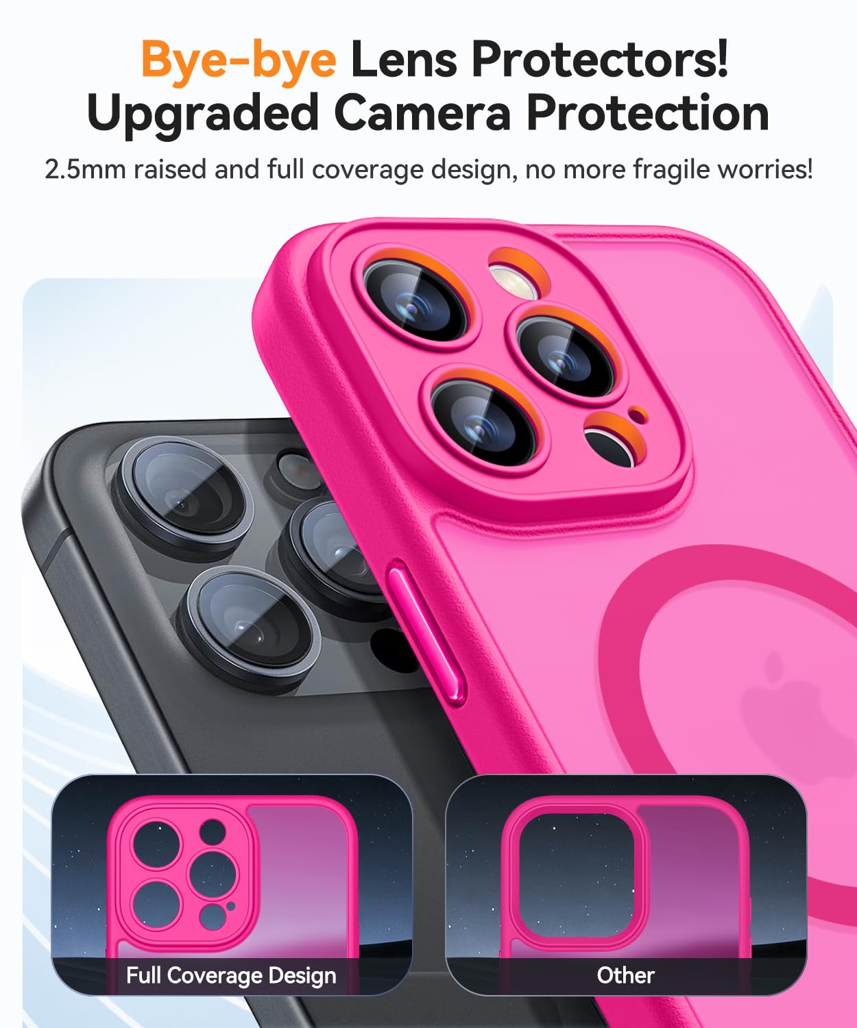 CANSHN Magnetic iPhone 16 Pro Case - Upgraded Full Camera Protection, Magsafe Compatible, Translucent Matte Shockproof Cover | Perfect for Daily Use, Travel & Outdoor Activities (Hot Pink)
