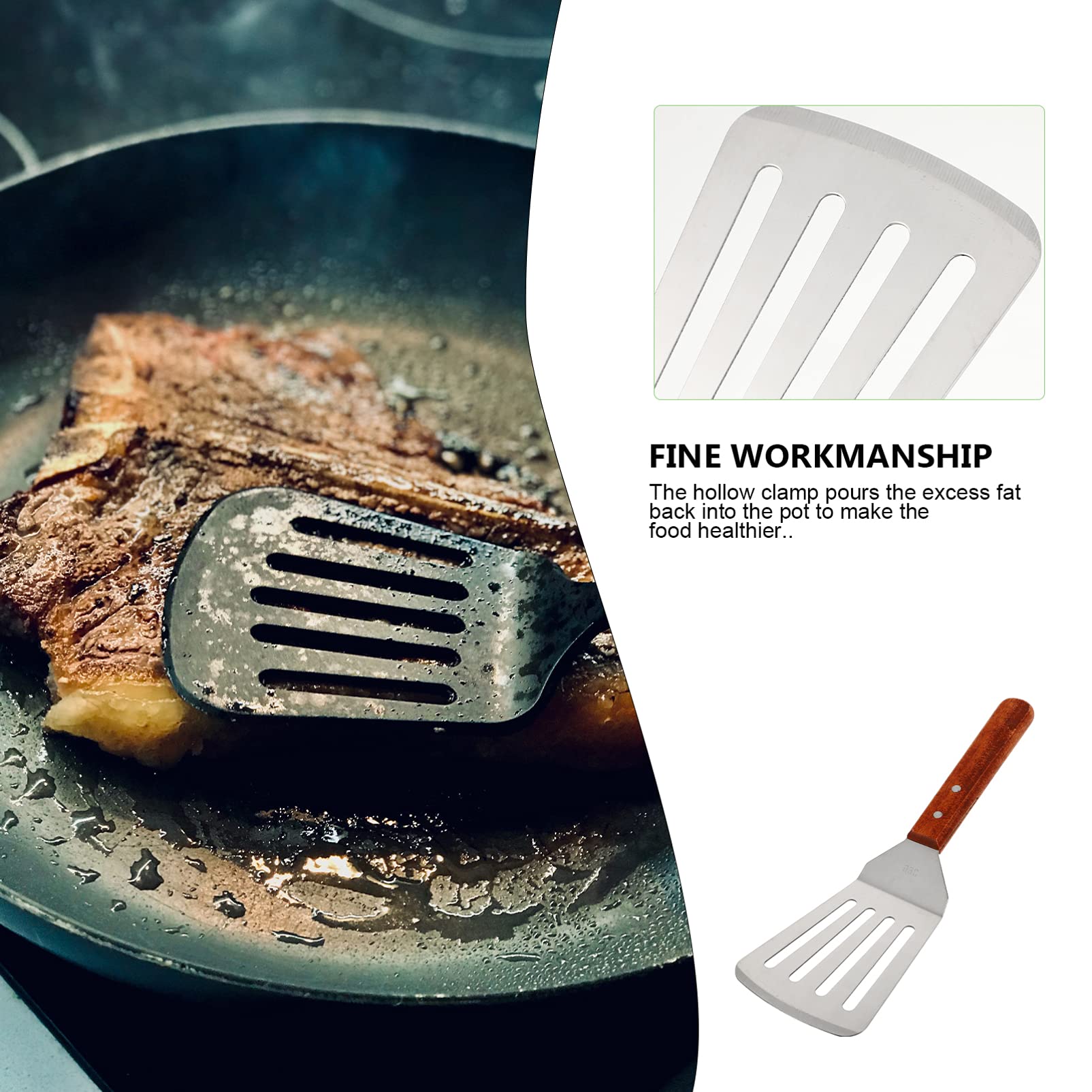 DOITOOL Stainless Steel Slotted Fish Spatula with Wooden Handle - Professional Kitchen Cooking Spatula, Steak Turner & Curved Spatula for Grilling, Frying, Baking - Perfect for BBQ, Camping & Home Cooking