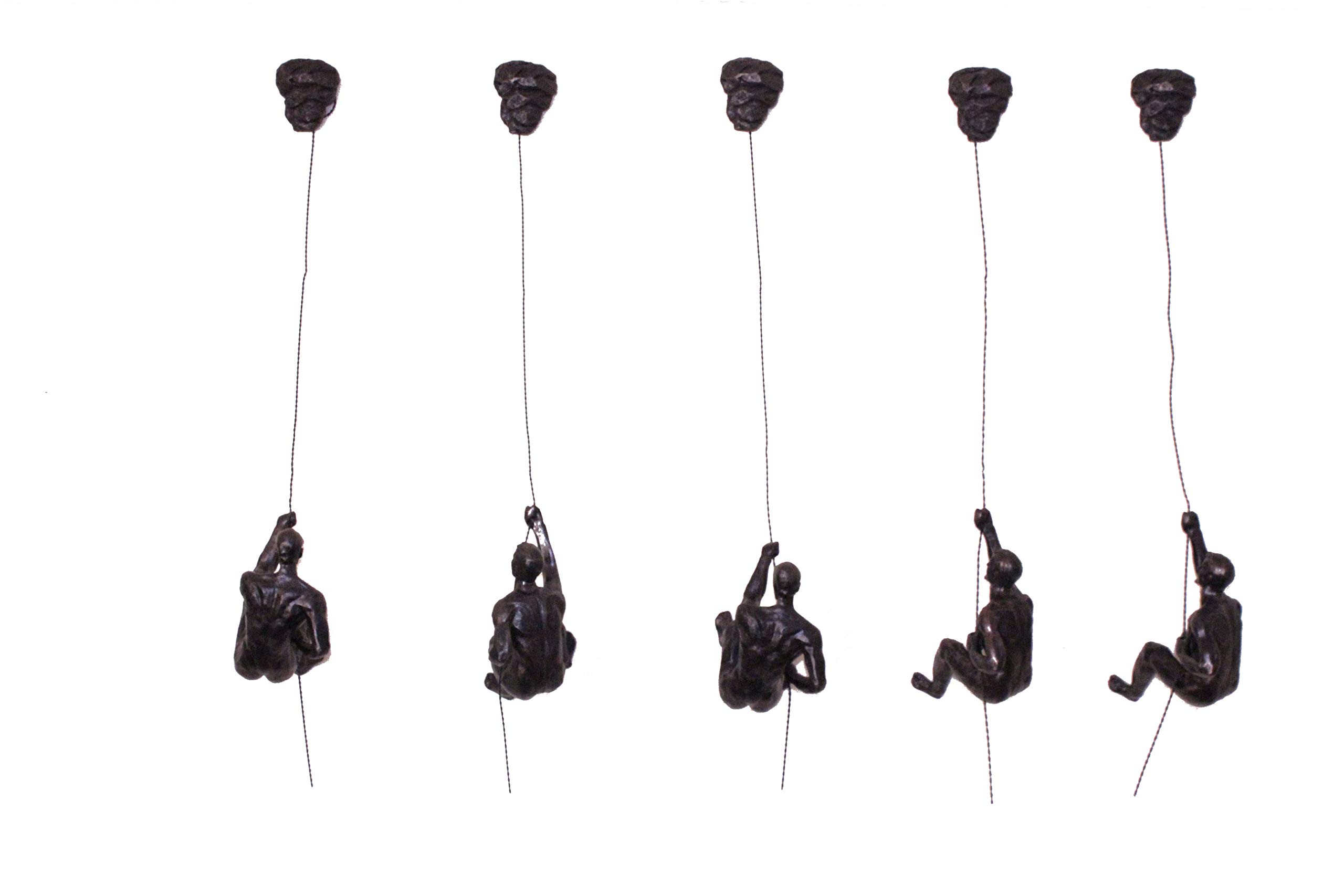 5X Large Bronze Climbing & Abseiling Wall Art Decor - Set of 5 Resin & Metal Bungee Jumping Men Figurines - Perfect for Adventure-Themed Home Decor, Office Display, and Gift for Outdoor Enthusiasts