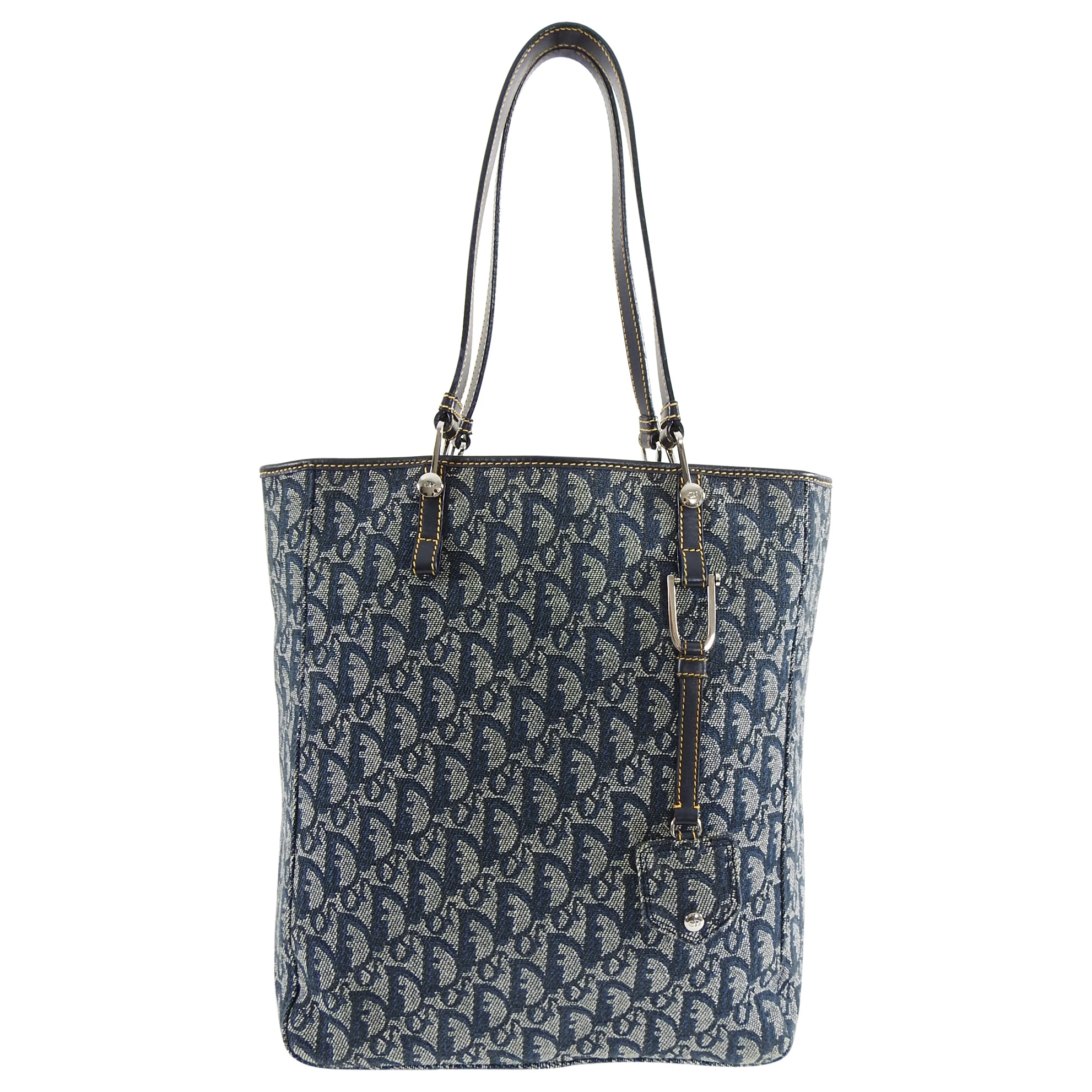 Vintage Christian Dior Blue Monogram Canvas Saddle Tote Bag - Luxury Designer Handbag for Women, Perfect for Work, Travel & Everyday Use