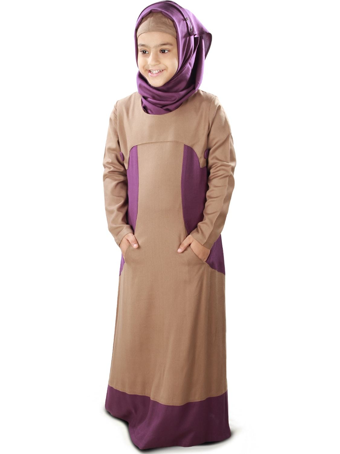 Afreen Khaki Rayon Kids Abaya Dress - Islamic Prayer Outfit for Girls - Perfect for Eid, Mosque & Special Occasions