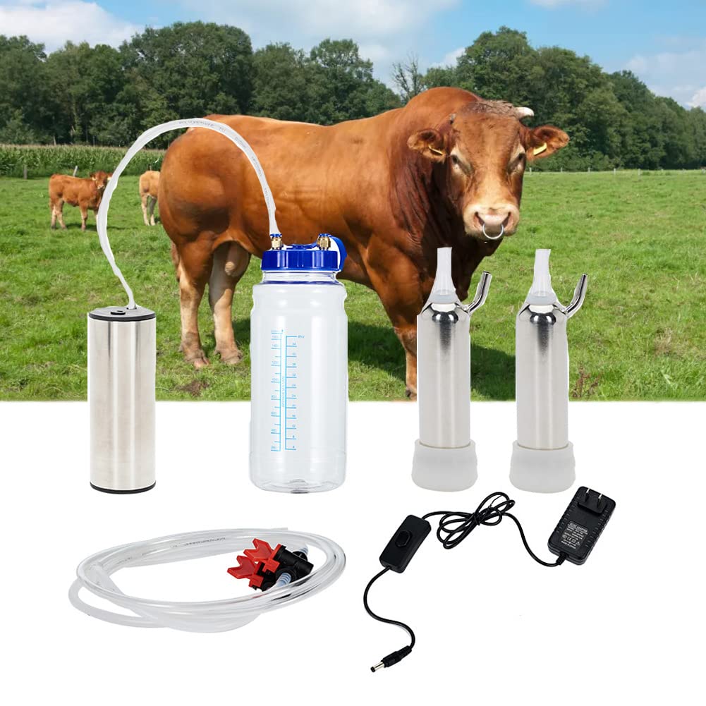 2L Electric Milking Machine for Cows - Portable Stainless Steel Bucket with Vacuum Pump, Automatic Dairy Milking Equipment for Household & Small Farms - Perfect for Homesteads, Goat & Cattle Milking