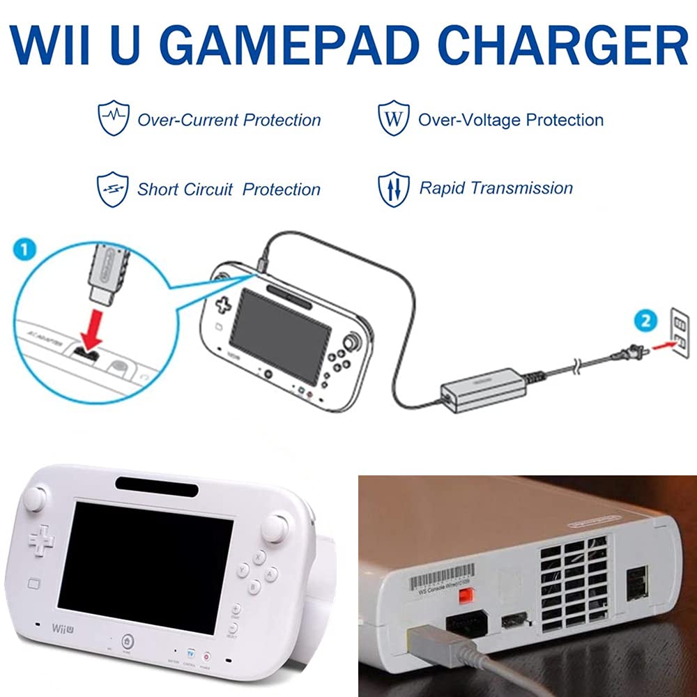 TFSeven AC Power Adapter Charger for Nintendo Wii U Gamepad - Replacement Charging Cable & Power Supply Cord - Perfect for Gaming Sessions & Remote Controller Charging