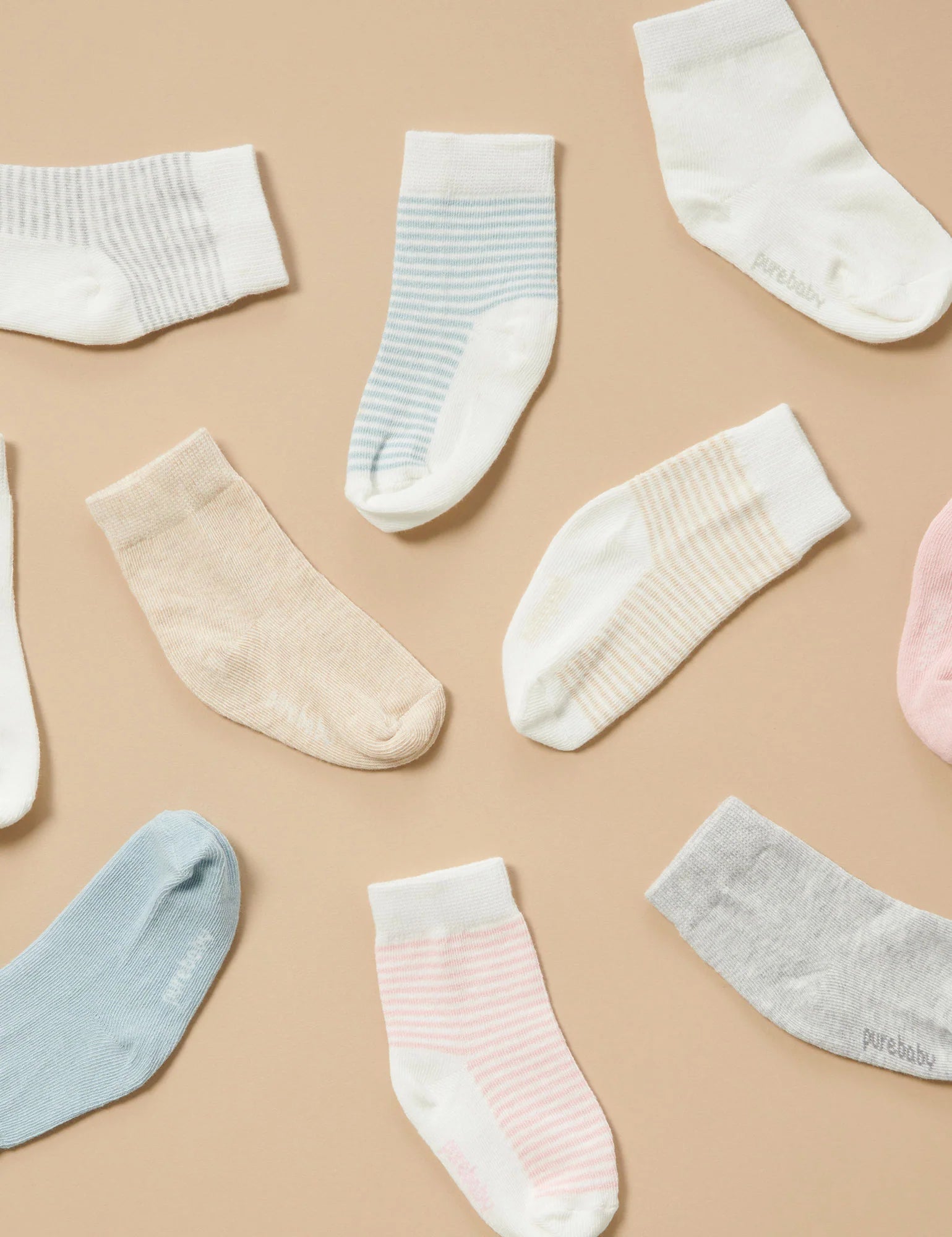 Purebaby Essentials 3-Pack Baby Socks - Soft Cotton Blend for Newborns & Infants (Wheat/Melange/Vanilla) - Perfect for Everyday Wear, Playtime & Gift Giving