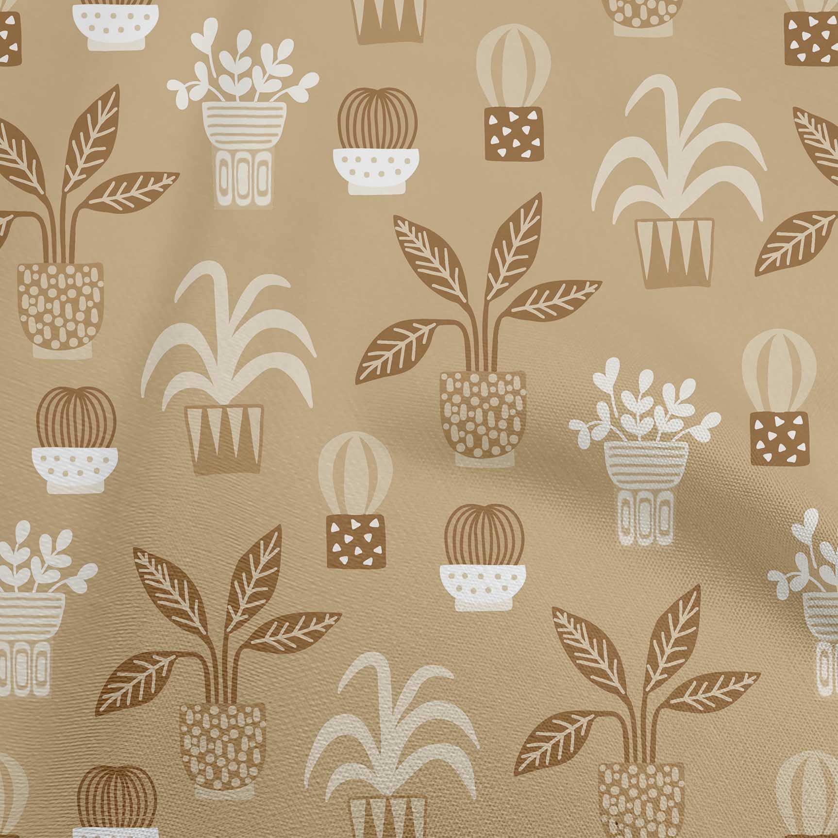 Premium 100% Cotton Poplin Twill Fabric - Light Brown with Floral Pot Motif Print | 56 Inch Wide by The Yard | Perfect for Sewing, DIY Crafts, Home Decor & Quilting Projects