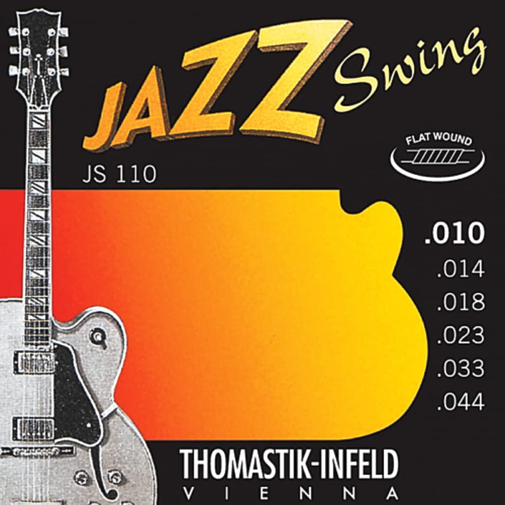 Thomastik-Infeld Jazz Guitar Swing Series 6-String Flatwound Electric Guitar Strings - Pure Nickel Flatwound Set (E, B, G, D, A, E) for Rich Warm Jazz Tone - Perfect for Traditional Jazz, Blues & Studio Recording