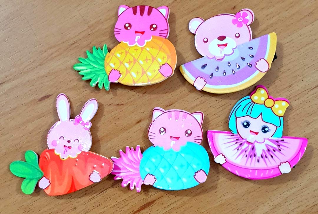 HOMEMATES 5pcs Cute Fruit Cat Girl Hair Clips Set - Colorful Barrettes for Toddler Girls, Kids Hair Accessories - Perfect for School, Parties & Daily Wear