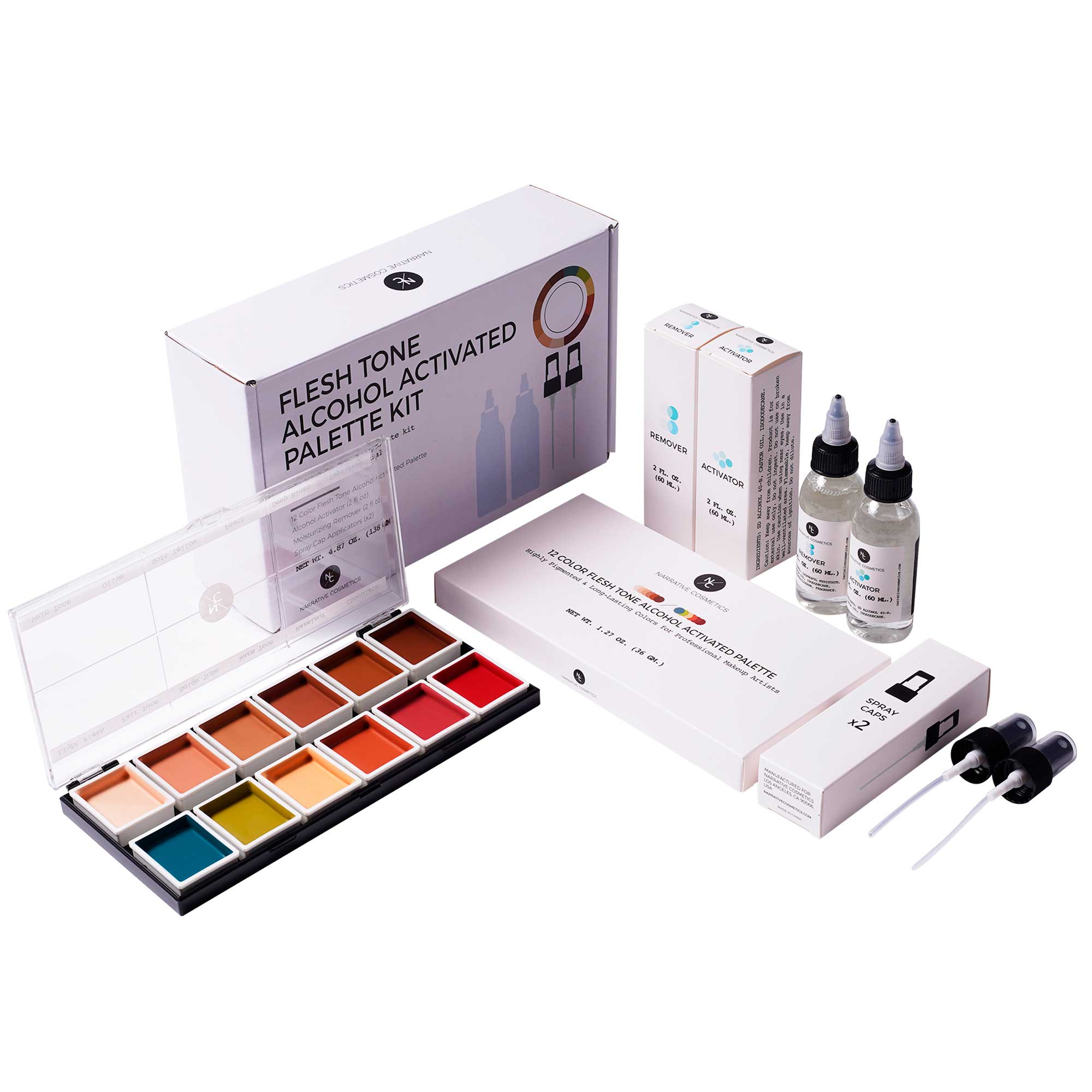 12 Color Flesh Tone Alcohol Activated Palette - Professional Makeup FX Palette for Face & Body Painting - Perfect for Halloween, Cosplay, and Special Effects Makeup Artists