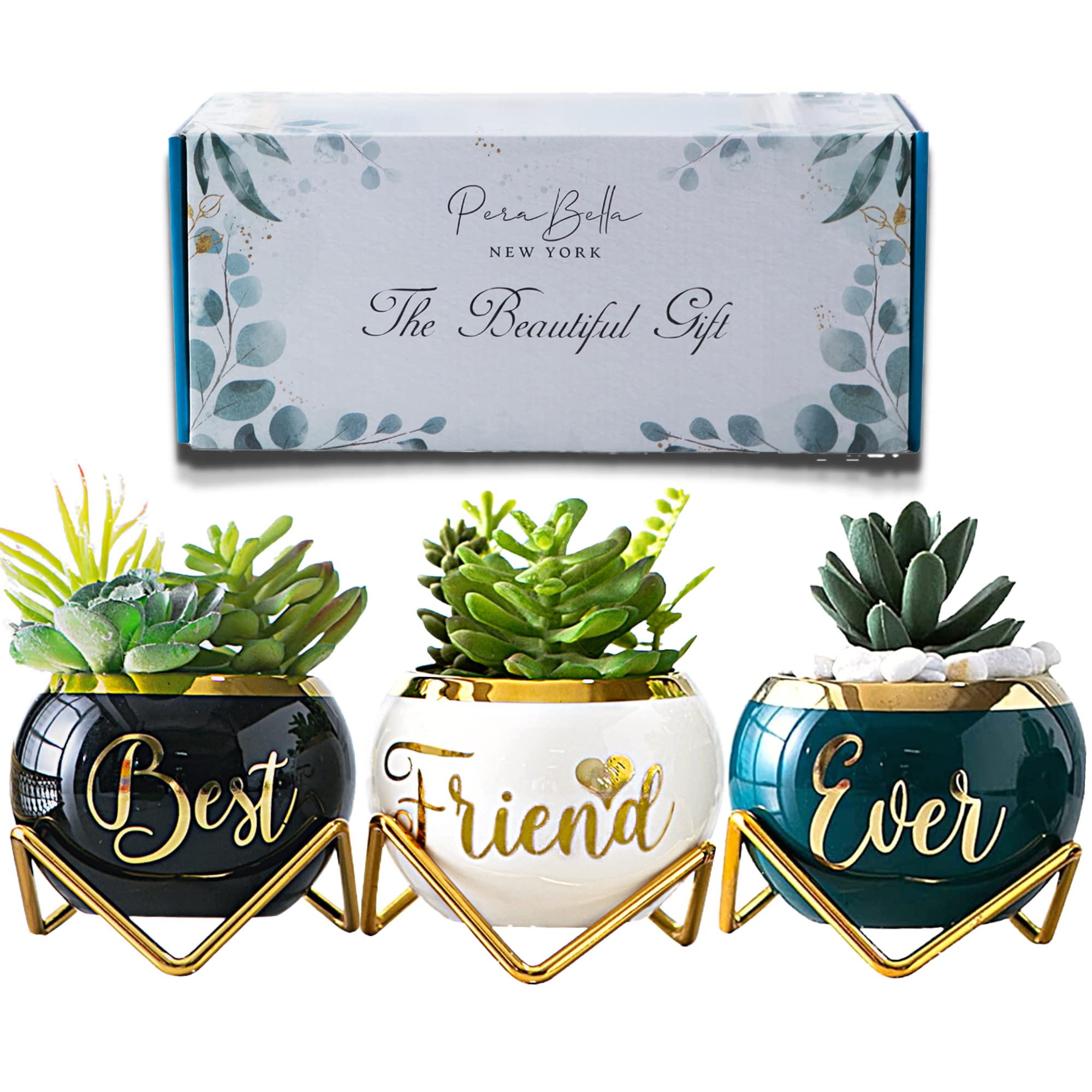 Unique Best Friend Birthday Gifts for Women - 3 Pcs Succulent Pots for Home & Office Decor