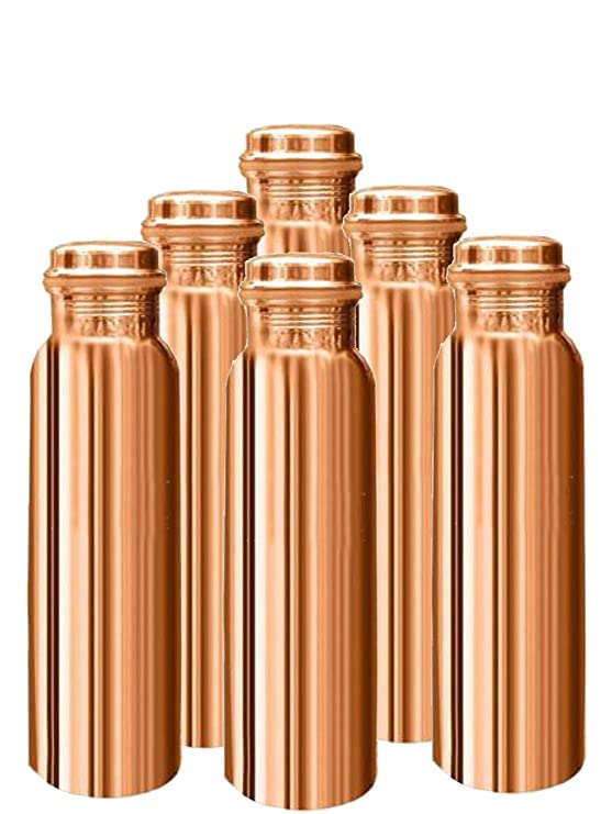 **Ayurvedic Copper Water Bottle 1L (Pack of 6) – Pure Plain Copper Vessel for Detox & Health – Perfect for Home, Office, Yoga & Travel**