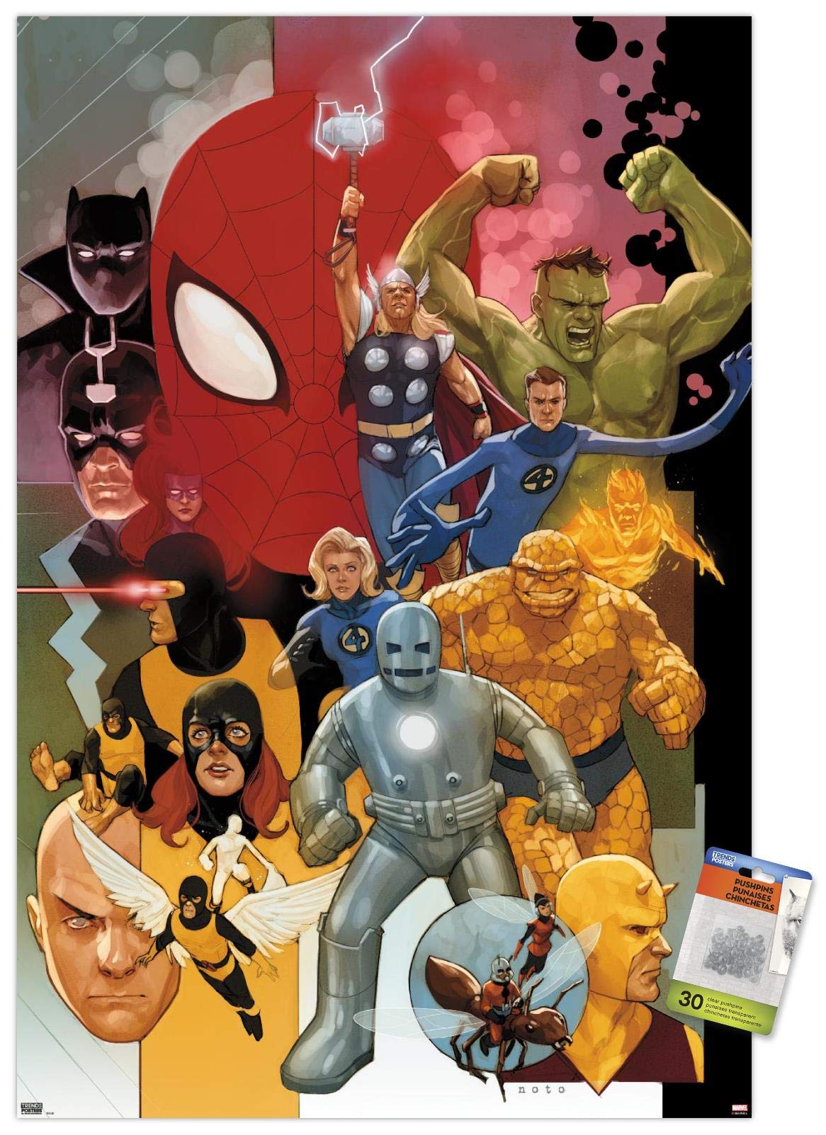 Marvel Comics Universe Wall Poster with Push Pins - Superhero Decor for Bedroom, Office & Game Room
