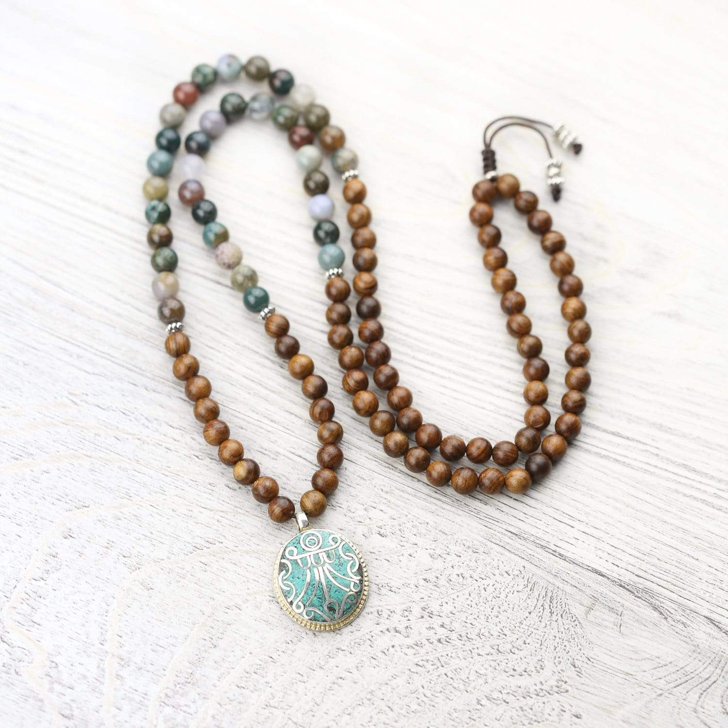 Natural Wood Protection Mala Beads - Handmade Healing Prayer Necklace for Meditation, Yoga & Spiritual Wellness | Perfect for Stress Relief & Positive Energy