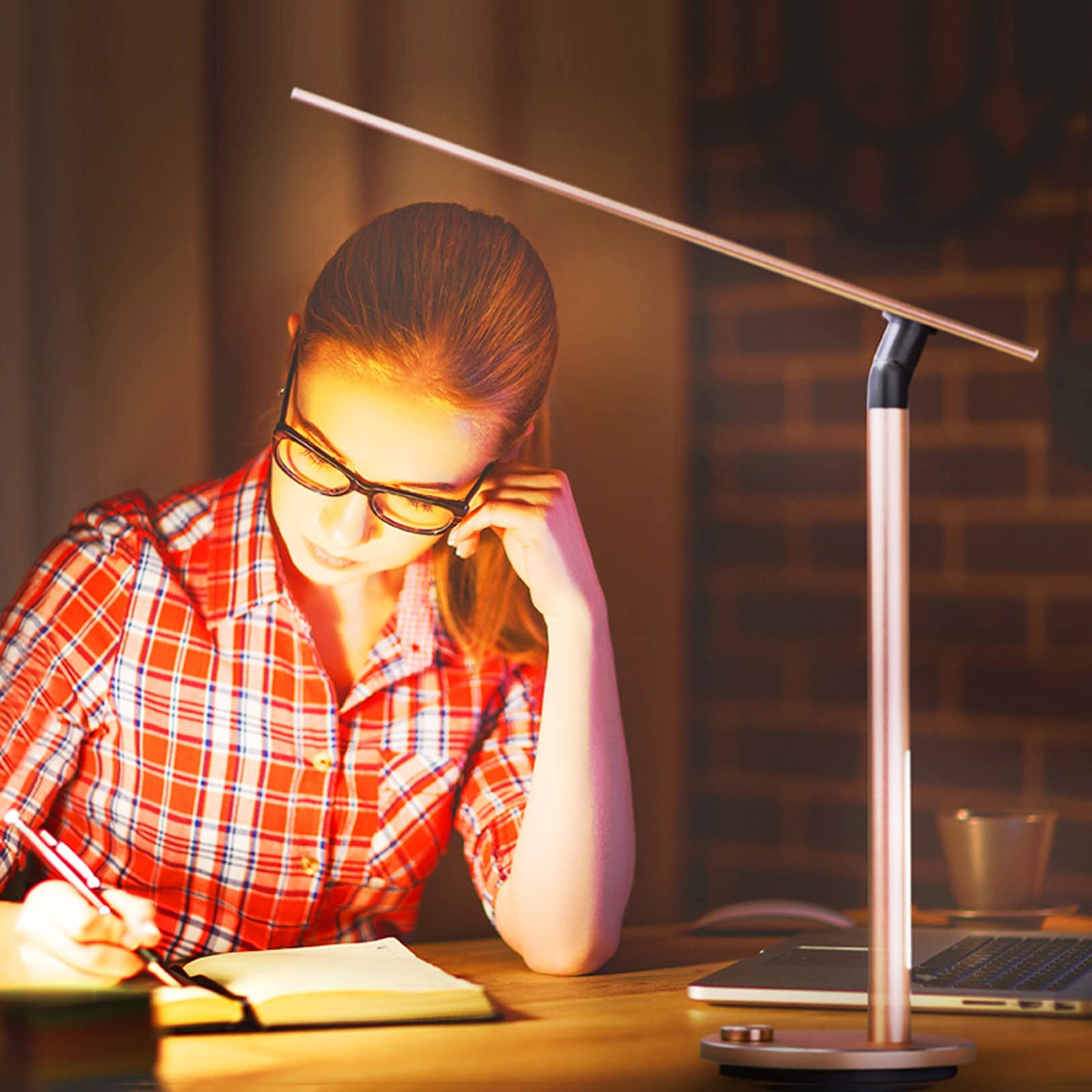 Adjustable LED Desk Lamp with Dimmable Knob - 12W Bright Foldable Reading Light for Home Office, Study & Bedroom - Dual Light Source Table Lamp in Gold (Perfect for Night Reading, Work & Relaxation)