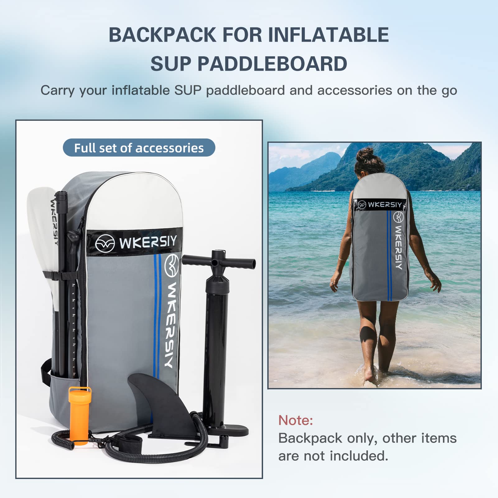 Inflatable SUP Backpack - Waterproof Travel & Paddleboard Storage Bag with Shoulder Straps, Grey - Perfect for Stand Up Paddleboarding, Beach Trips & Outdoor Adventures