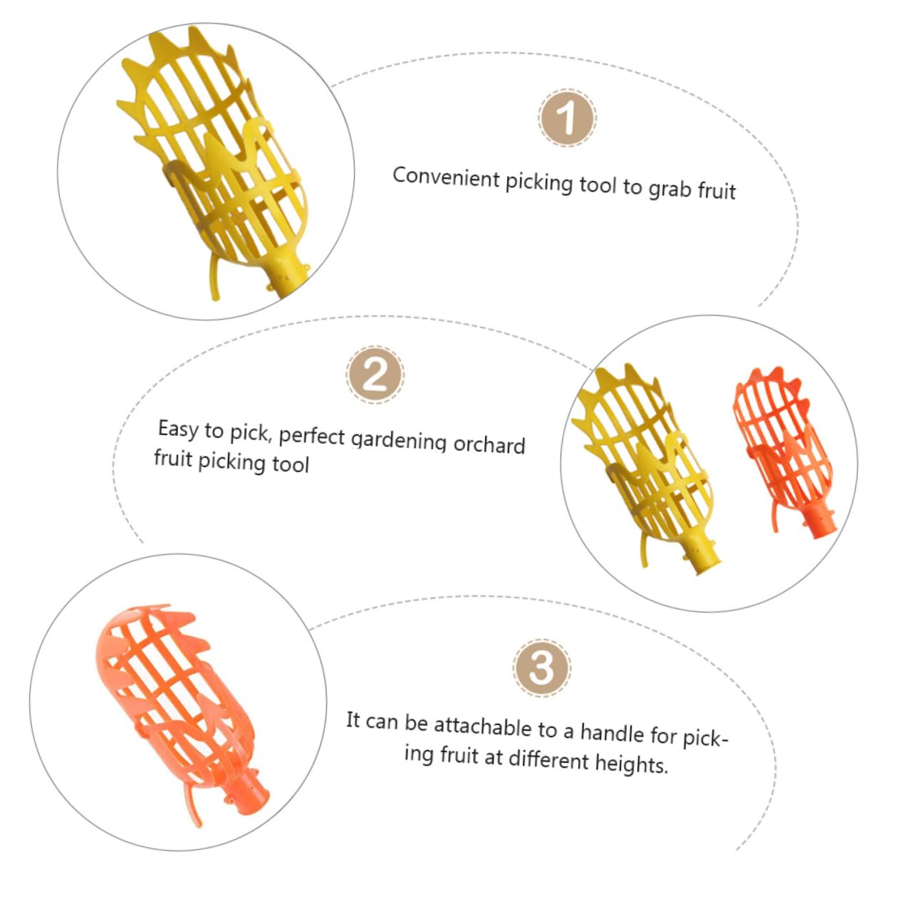 DOITOOL 2-Pack Twist-On Fruit Picker Tool - Harvest Basket Attachment for Cherry, Berry, Orange, Blueberry, Mango, Avocado, Lemon & Peach - Perfect for Home Garden, Orchard Harvesting and Farm Fruit Picking