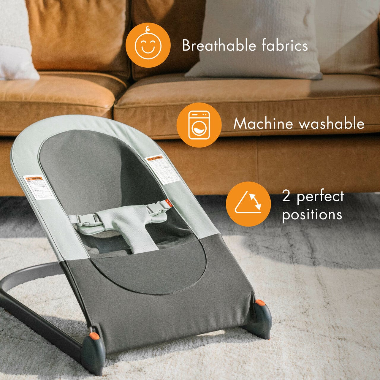Tomy Boon Slant Bouncer - Baby Bouncer Seat with Adjustable Recline for Newborns & Infants - Perfect for Playtime, Napping & Soothing at Home or Travel