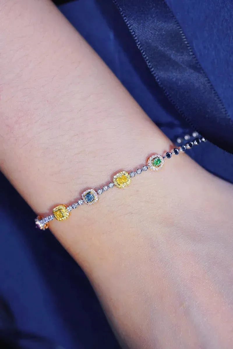 18K White Gold Diamond Bracelet for Women - Genuine Natural Diamonds, Romantic Colorful Design, High-End Wedding Jewelry - Perfect for Anniversaries, Engagements & Special Occasions