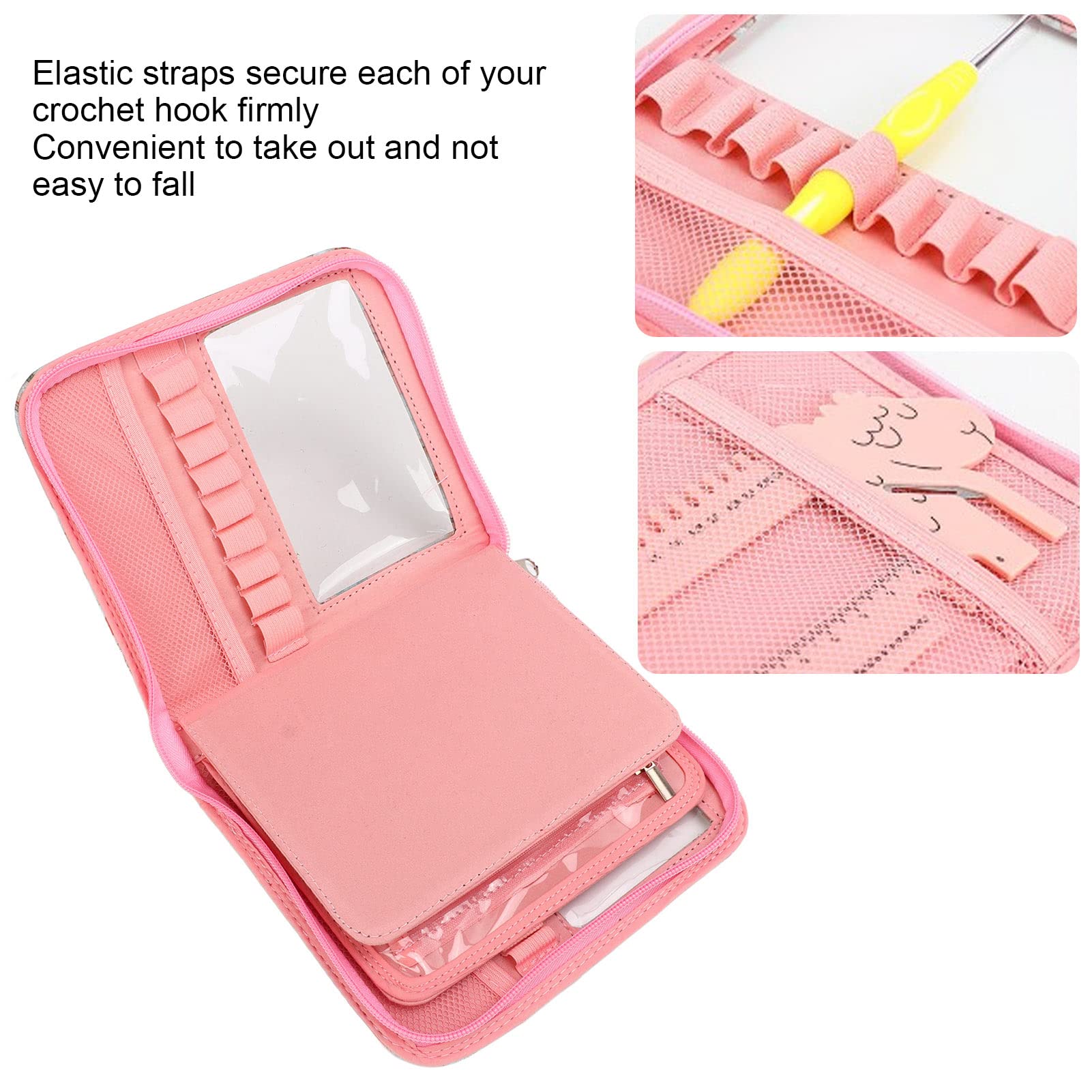Zerodis DIY Crochet Hook Case - Zippered Storage Organizer Bag with Web Pockets for Knitting Needles & Accessories | Portable Needle Holder for Crochet, Knitting Projects at Home or Travel